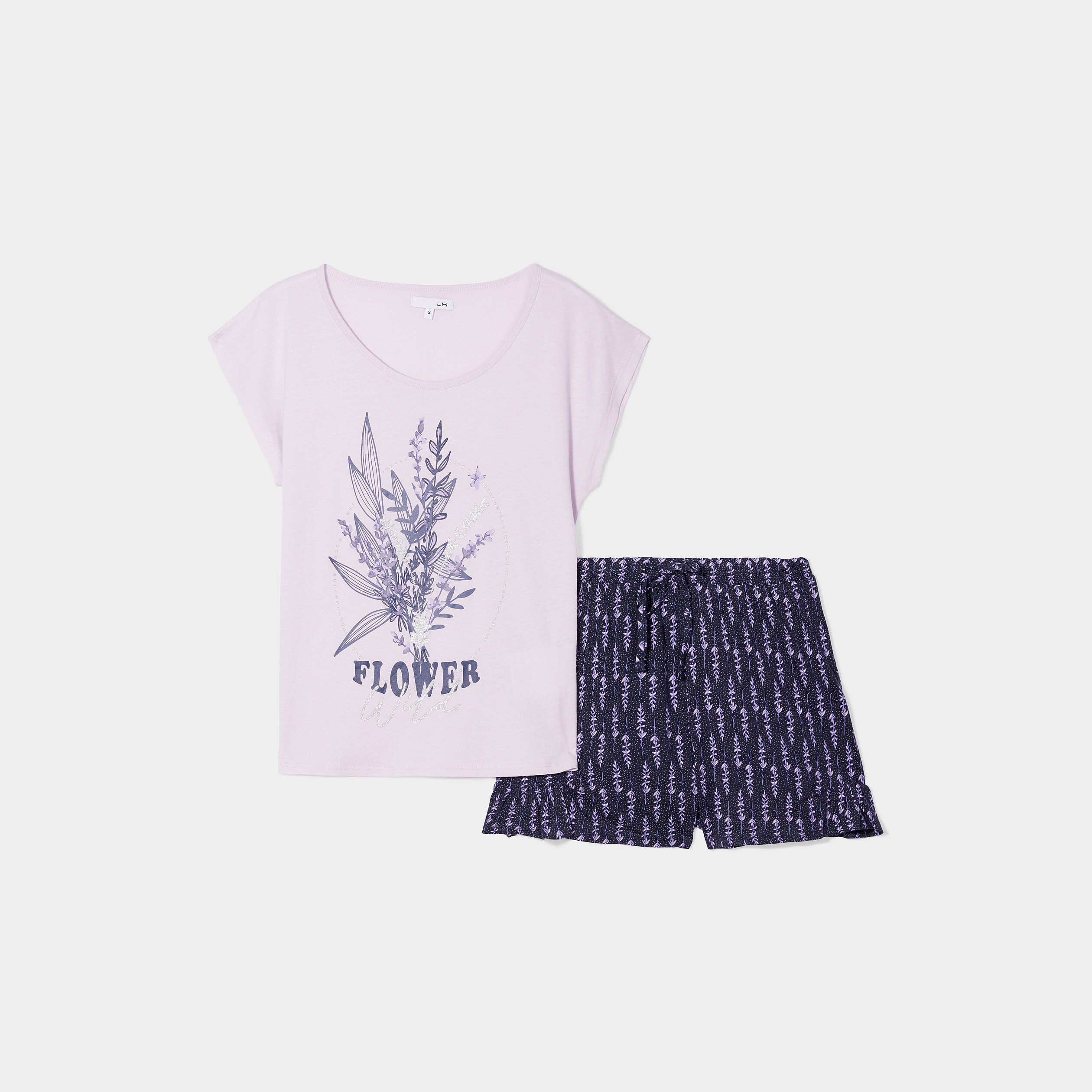 Ensemble pyjama short 2 pièces coton bleu femme | La Halle