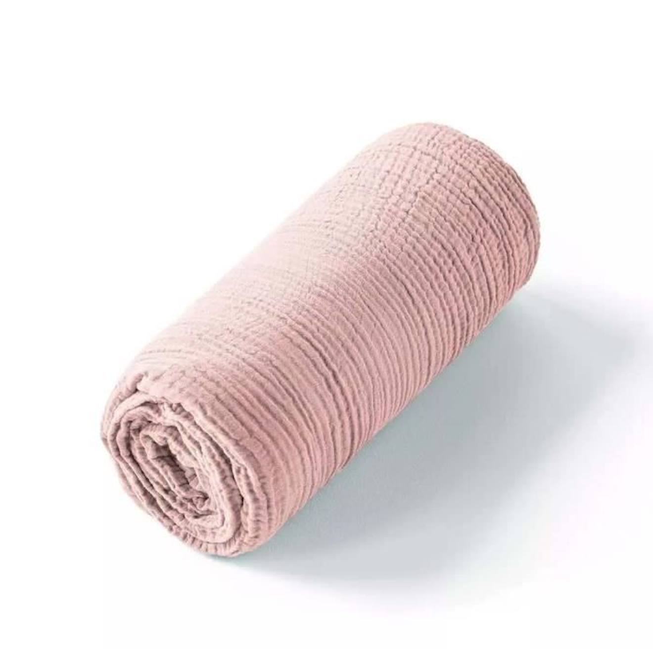 Drap housse uni en gaze de coton Vieux Rose 60x120 rose