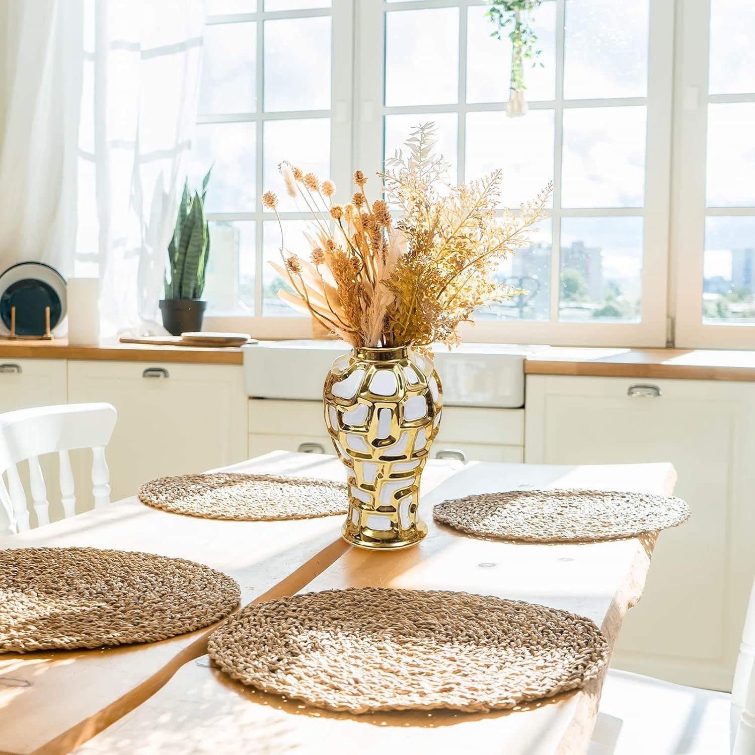 flowgoer Dekovase Keramik-Ingwerglas-Vase Deckel Tischdekoration und Aufbewahrungsbox, Ideal für Partys und Blumenarrangements – dekorative Tischdekoration