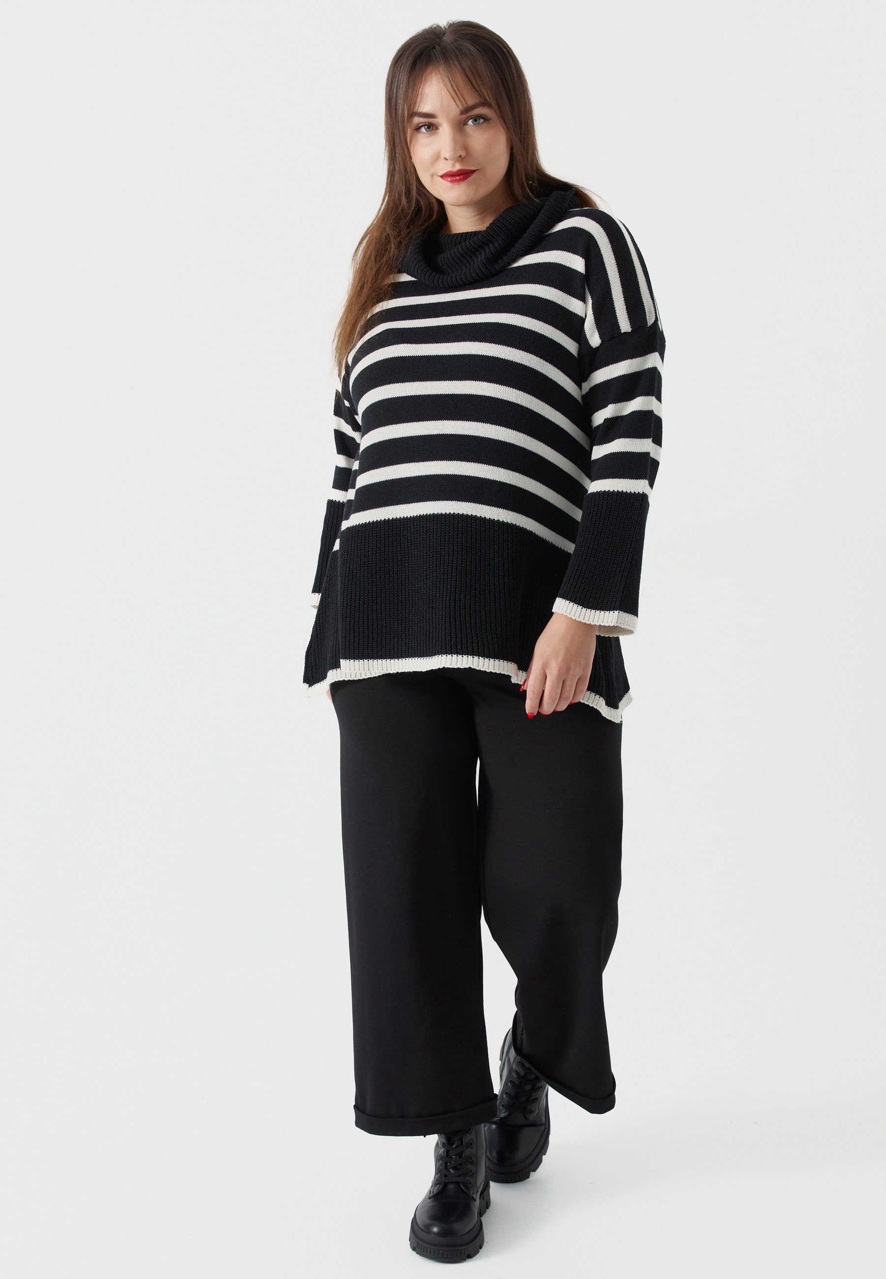 Kekoo Stricktunika Strickpullover A-Linie mit Rollkragen aus reiner Baumwolle 'Pure'