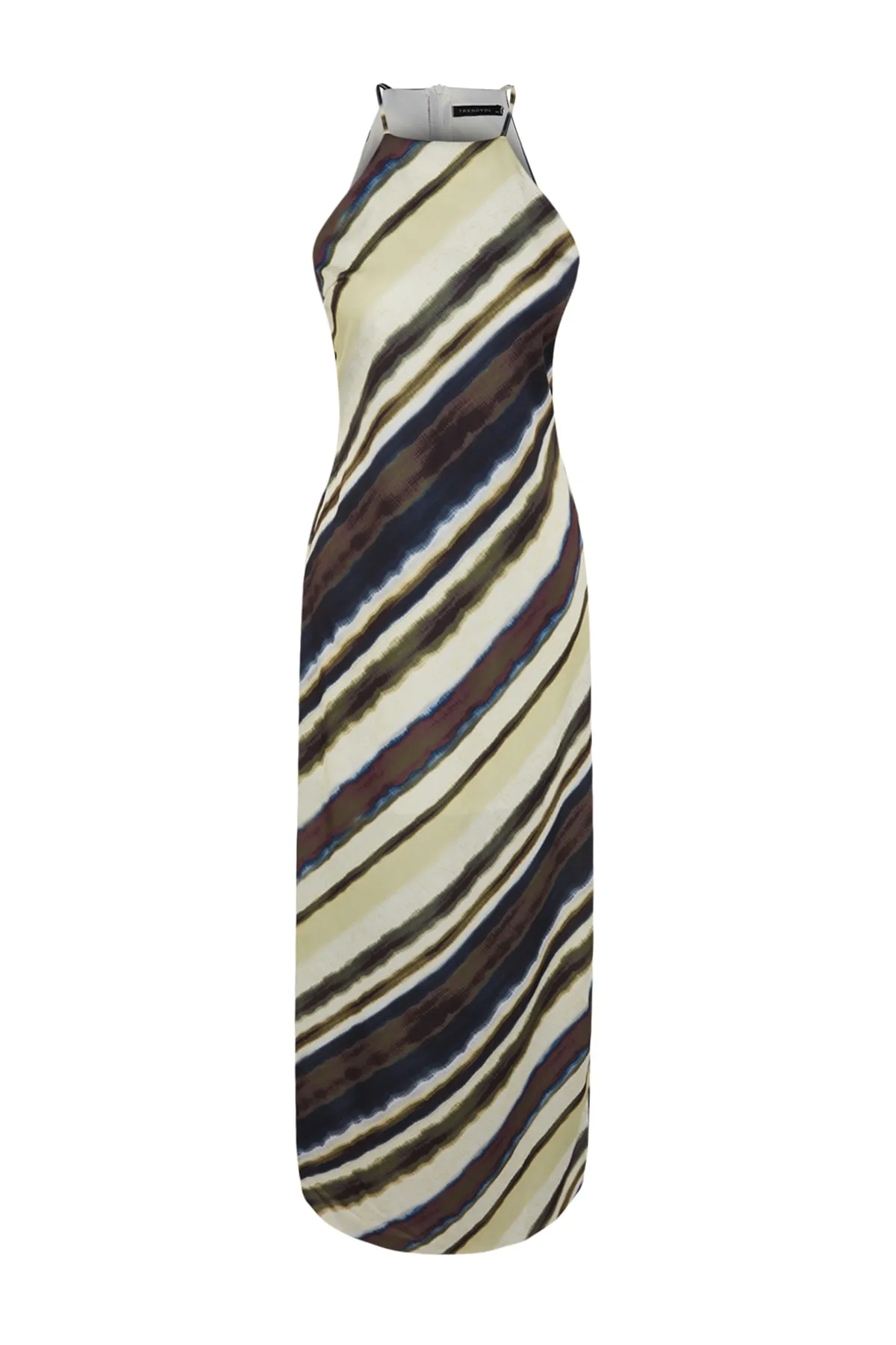 Trendyol Collection  Mehrfarbiges, ärmelloses, gerade geschnittenes, gefüttertes Maxi-Webkleid TWOSS23EL02238