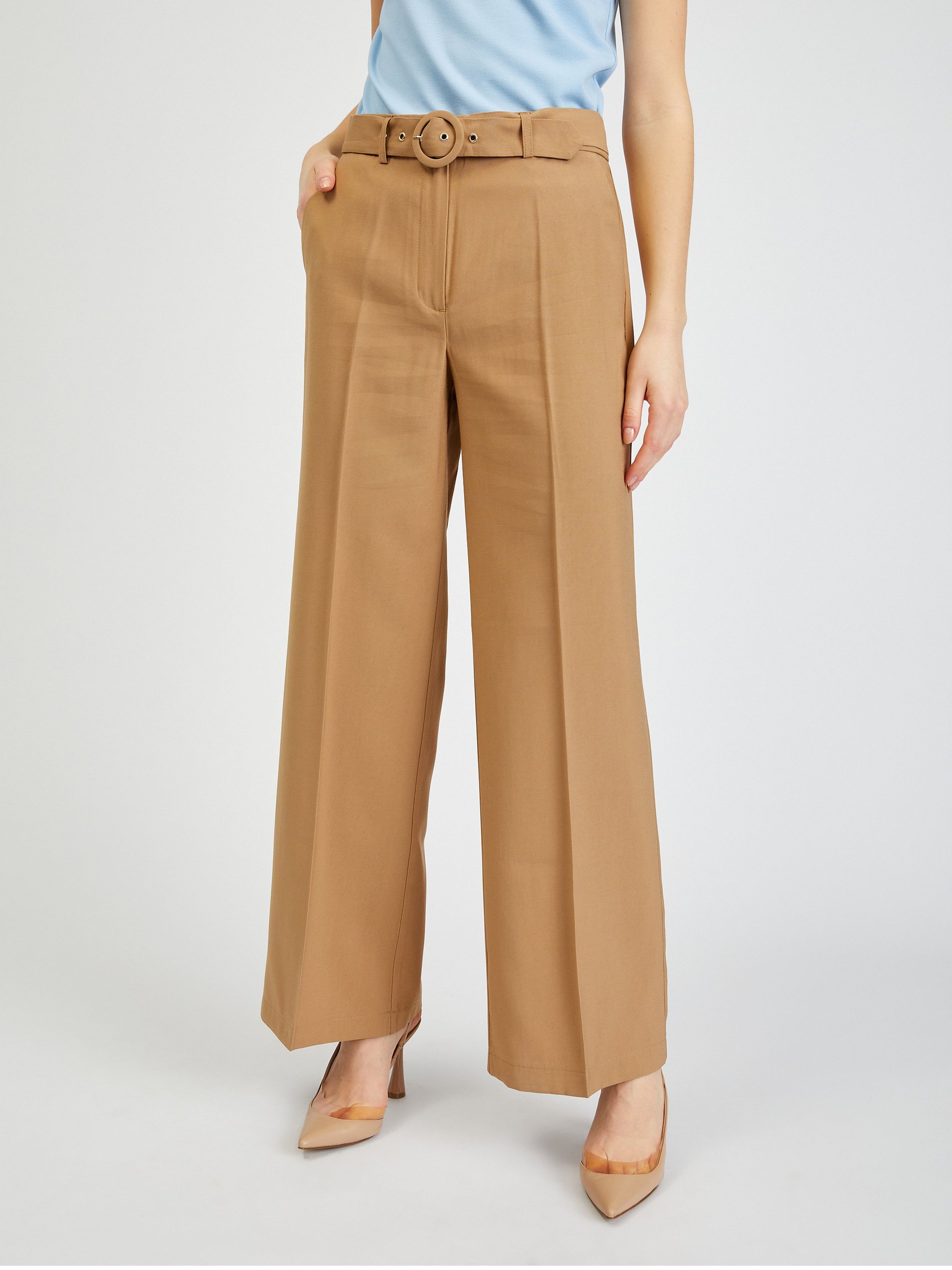 Braune weite Damenhose mit Gürtel ORSAY