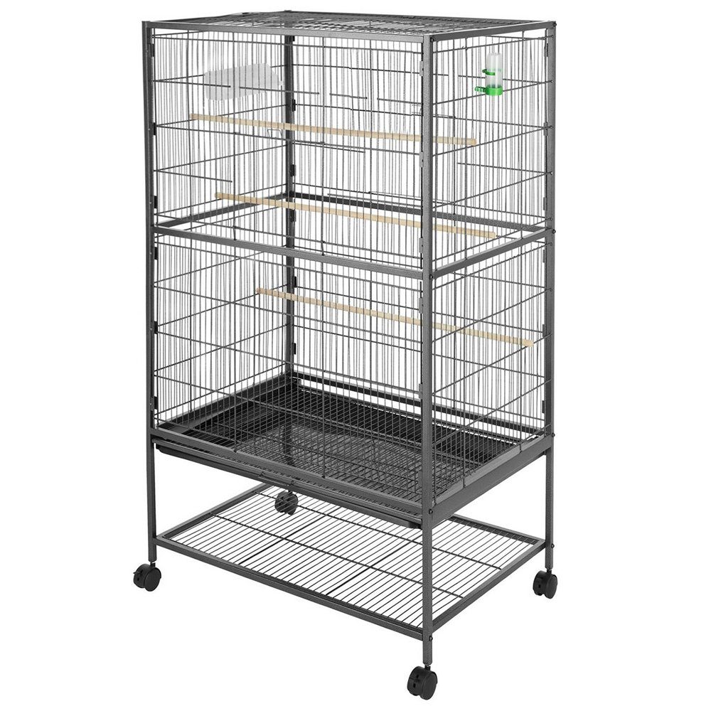 Melko Voliere Vogelvoliere Vogelkäfig Vogelhaus Tierkäfig Zimmervoliere Vogelheim, mit Sitzstangen, Futternapf, Vogeltränke und Schmutzwanneneinsatz
