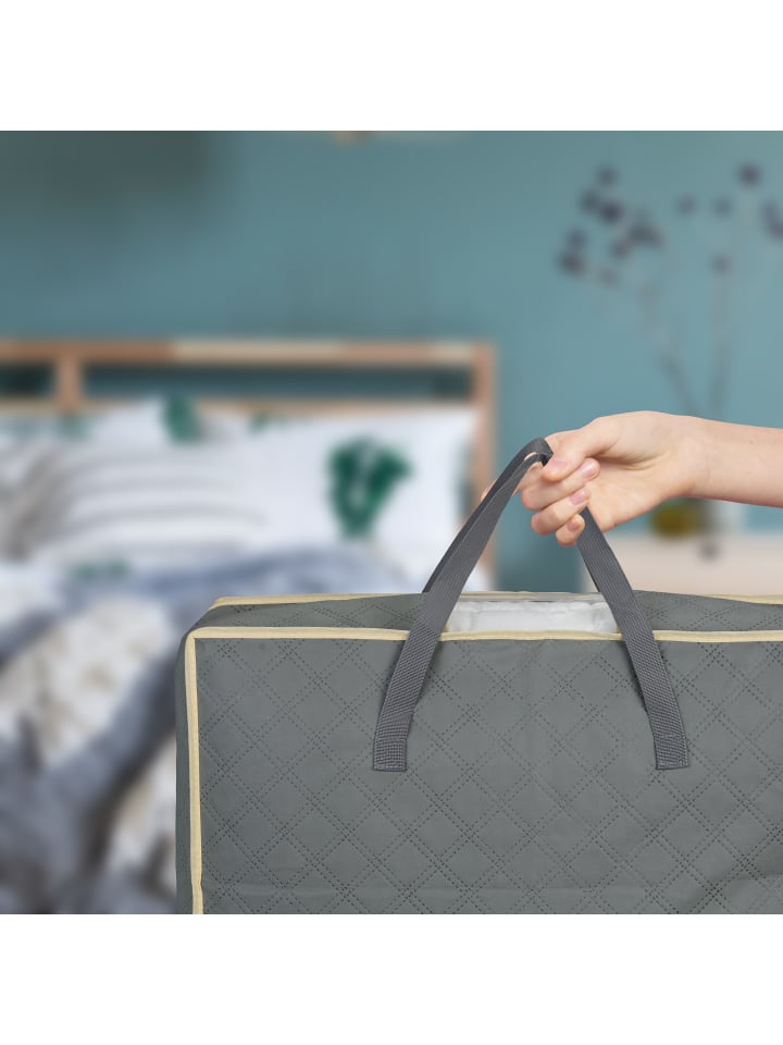 relaxdays 2 x Aufbewahrungstasche für Bettdecken in Grau - (B)60 x (H)25 x (T)44 cm günstig kaufen onesize