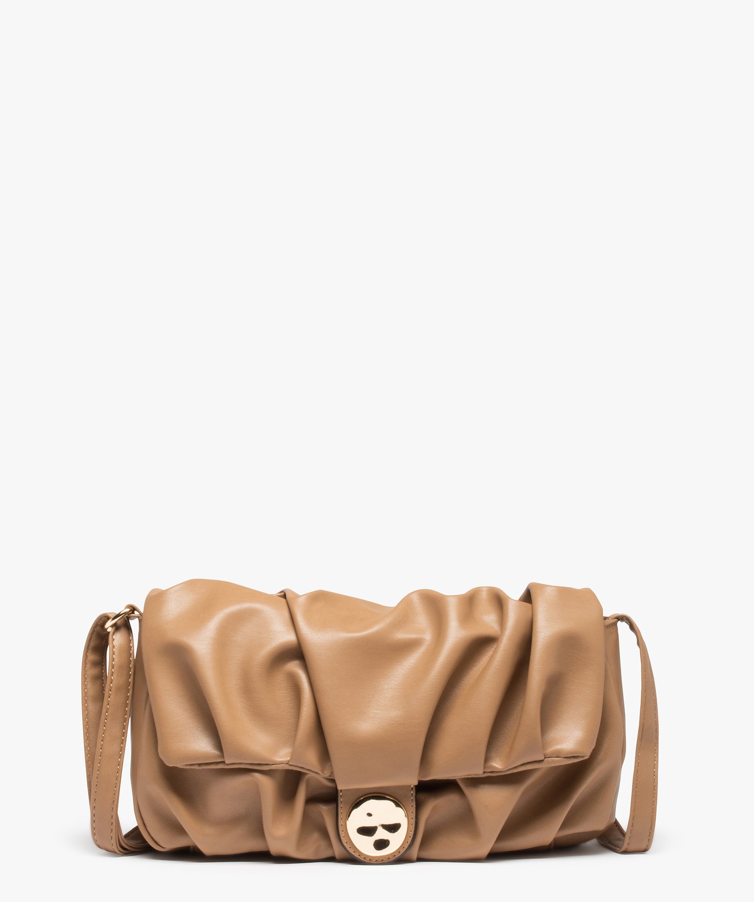 Sac femme en matière souple avec bouton métallique beige | GEMO