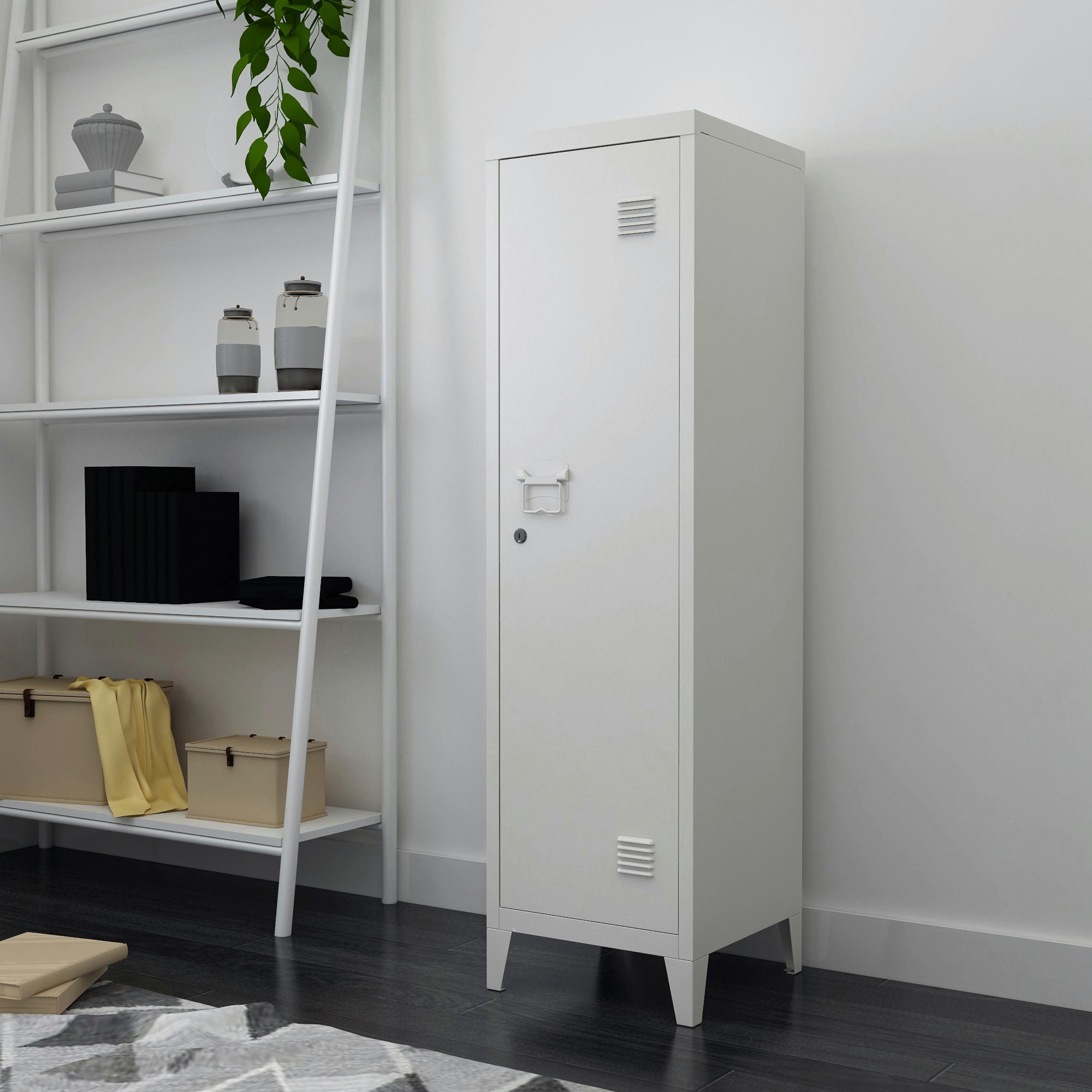 en.casa Spind Kurikka Einzelspind 137x38x38cm abschließbar Stahl Weiß