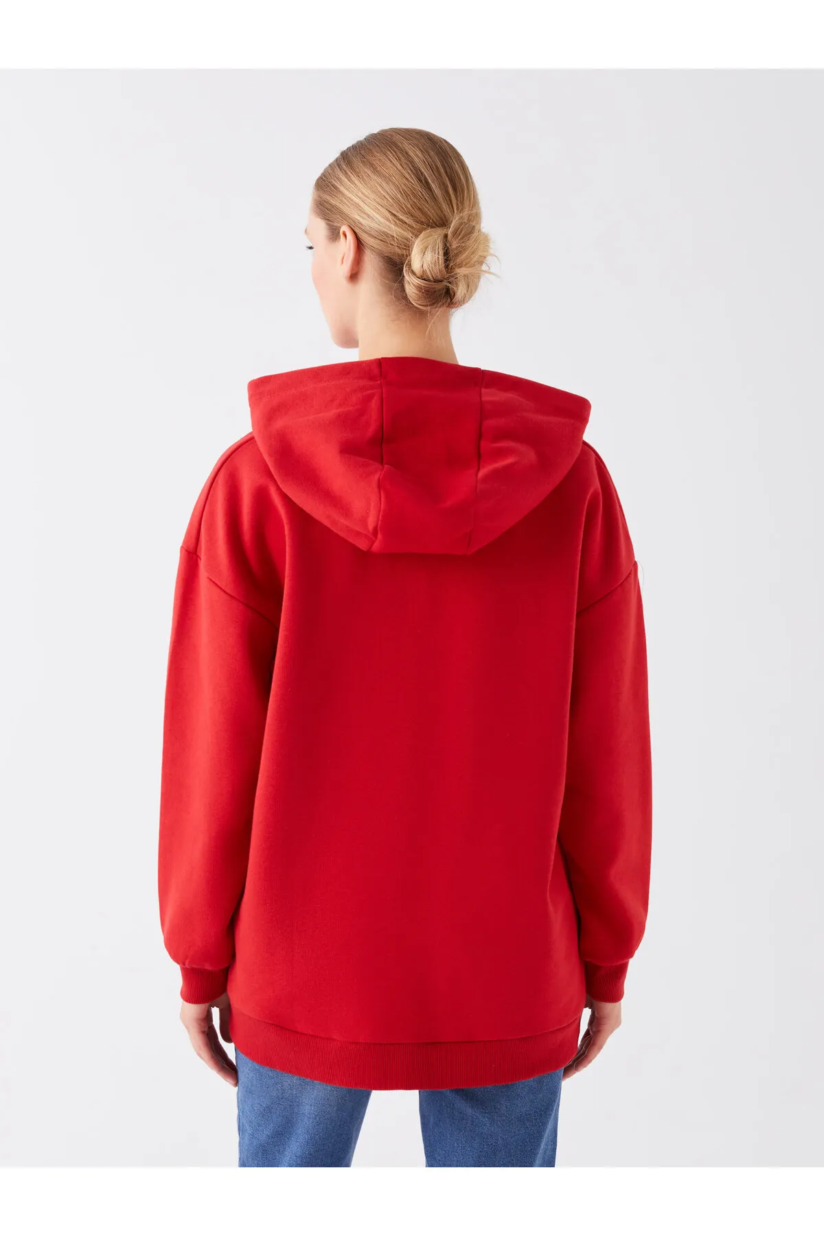 LC Waikiki  Einfarbige Langarm-Sweatshirt-Tunika für Damen mit Kapuze