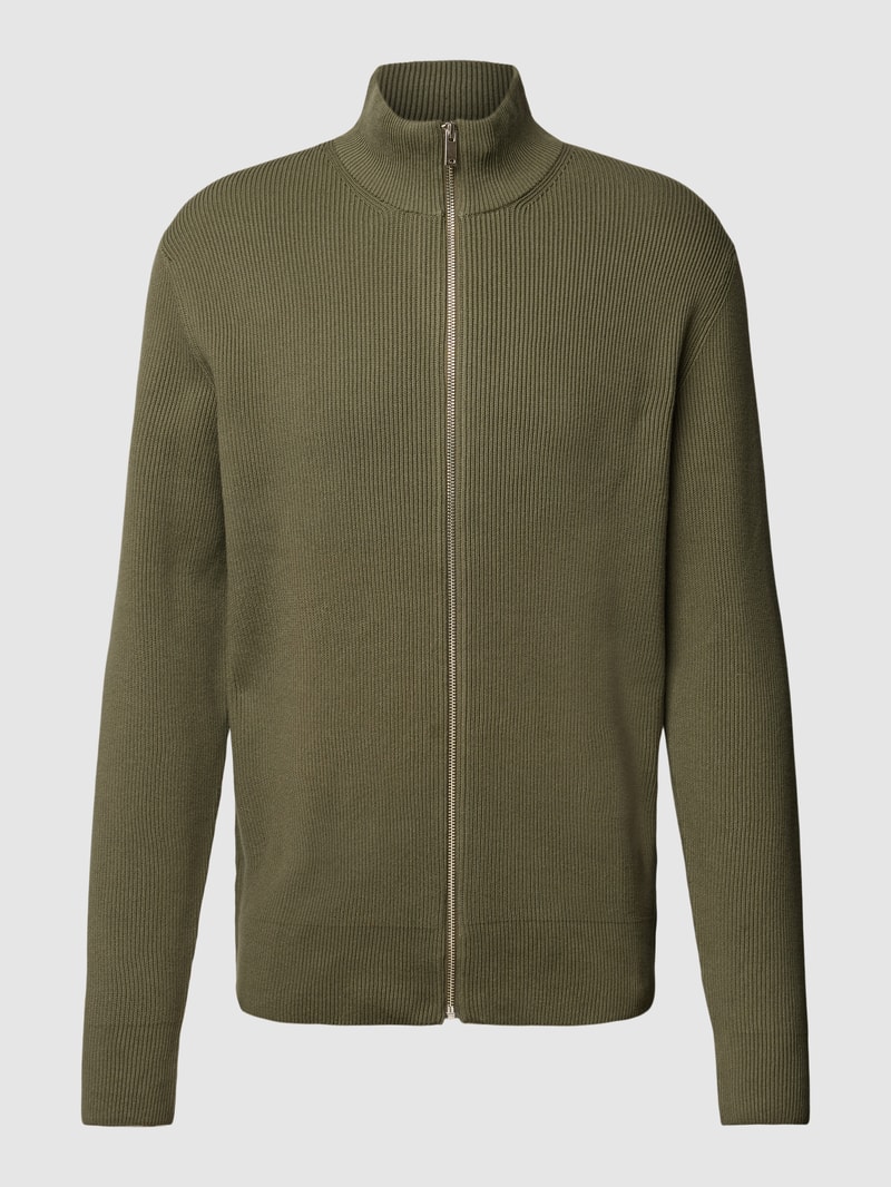 Strickjacke mit Stehkragen und Reißverschluss in olivgrün