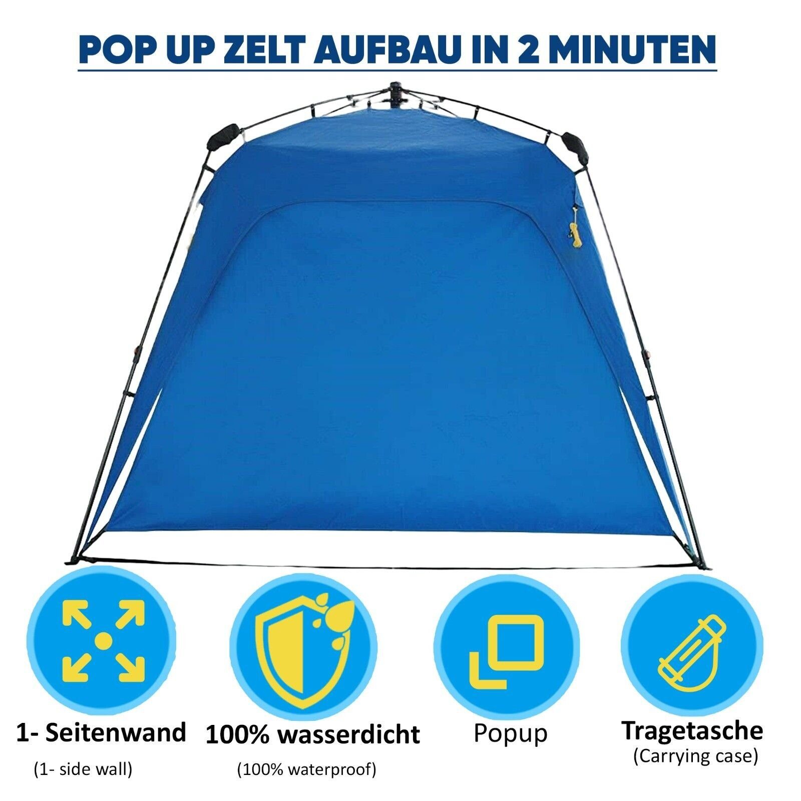 Defactoshop Faltpavillon Faltpavillon Campingzelt Gartenzelt mit Seitenteile Tasche Schwarz, mit 1 Seitenteilen, Stehhöhe von 1,90 Meter und einer Fläche von 2,50 x 2,50