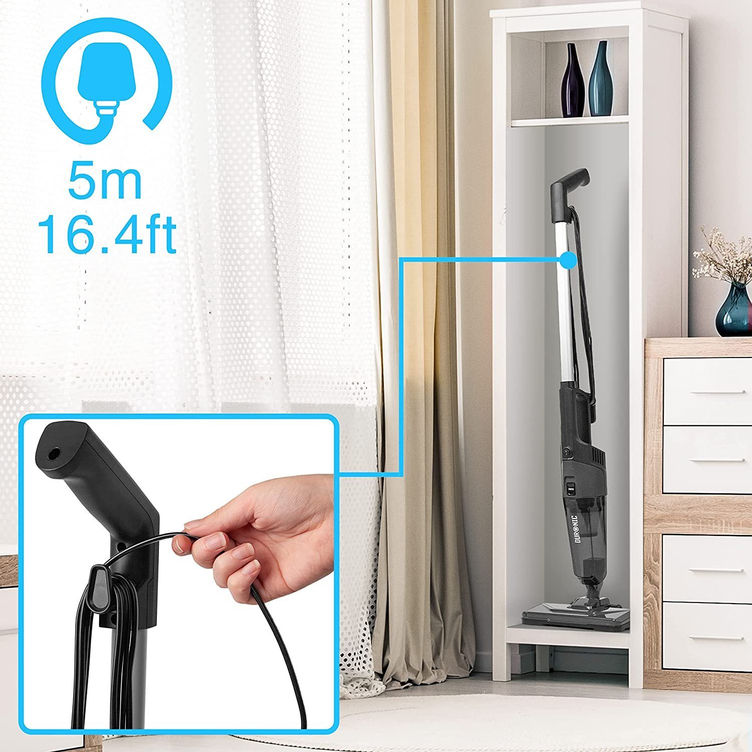 Duronic Bodenstaubsauger, VC9 Bodenstaubsauger, 2-in-1 Handstaubsauger und Stielstaubsauger, Inkluviv Bodenbürste für Tierhaar und Zubehör, Beutellos HEPA Filter, 600 Watt, Staubsauger für Auto, Kabelgebunden