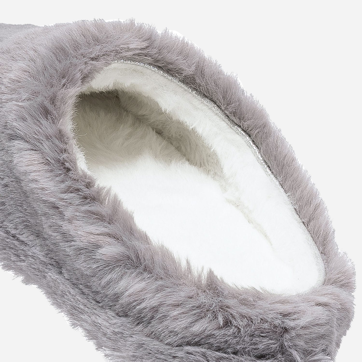 Chausson-mule gris en fausse fourrure et fourré