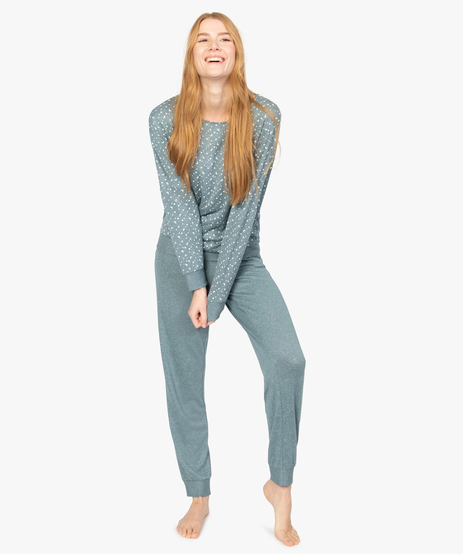 Haut de pyjama à manches chauve-souris femme imprime | GEMO