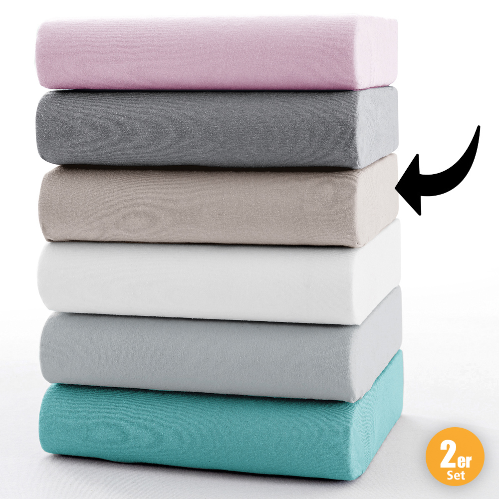 Dreamtex Jersey-Spannbetttuch mit Aloe Vera, ca. 180 - 200 x 200 cm, Kitt - 2er-Set