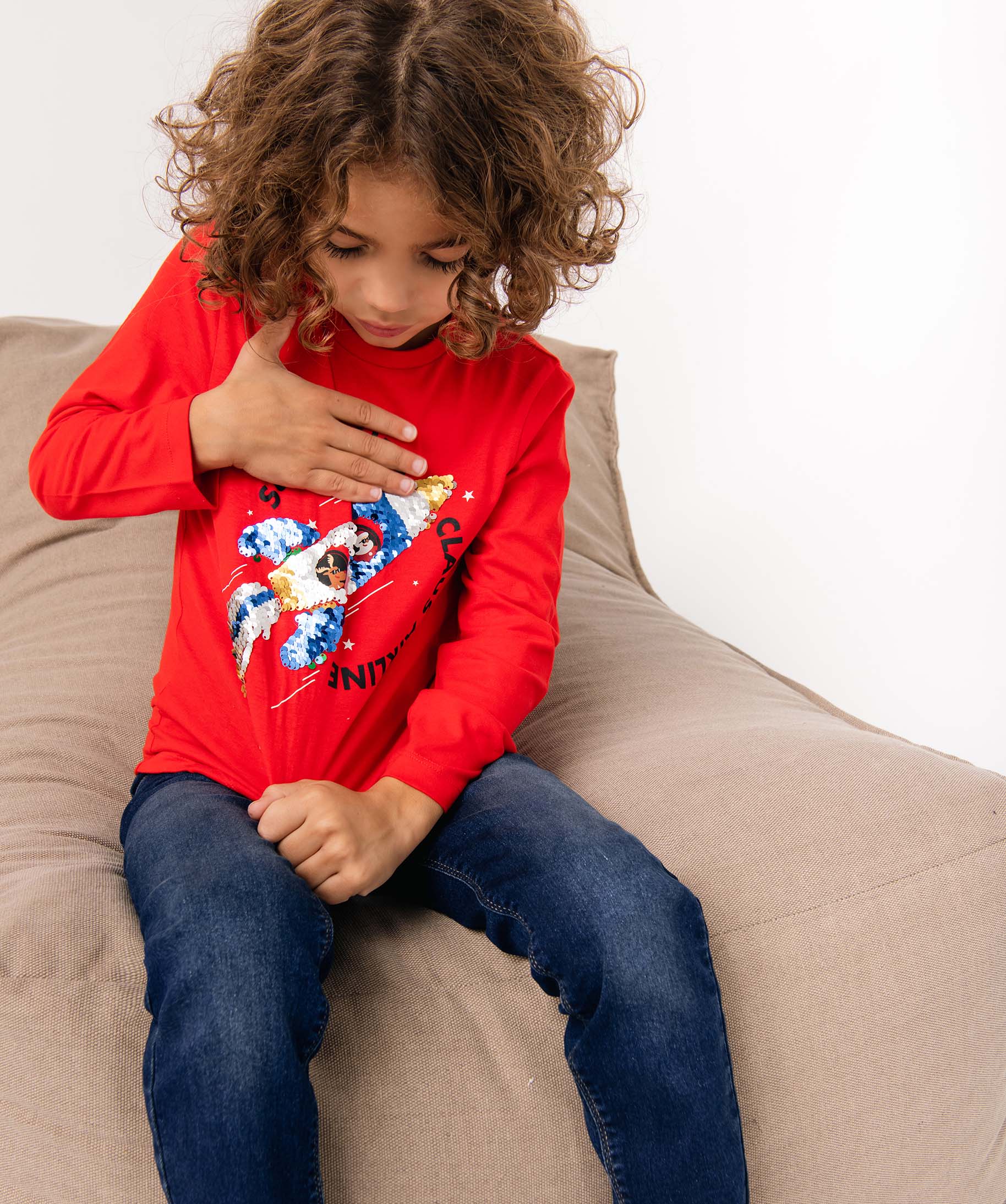 Tee-shirt de Nol Garçon imprimé à sequins réversibles rouge | GEMO