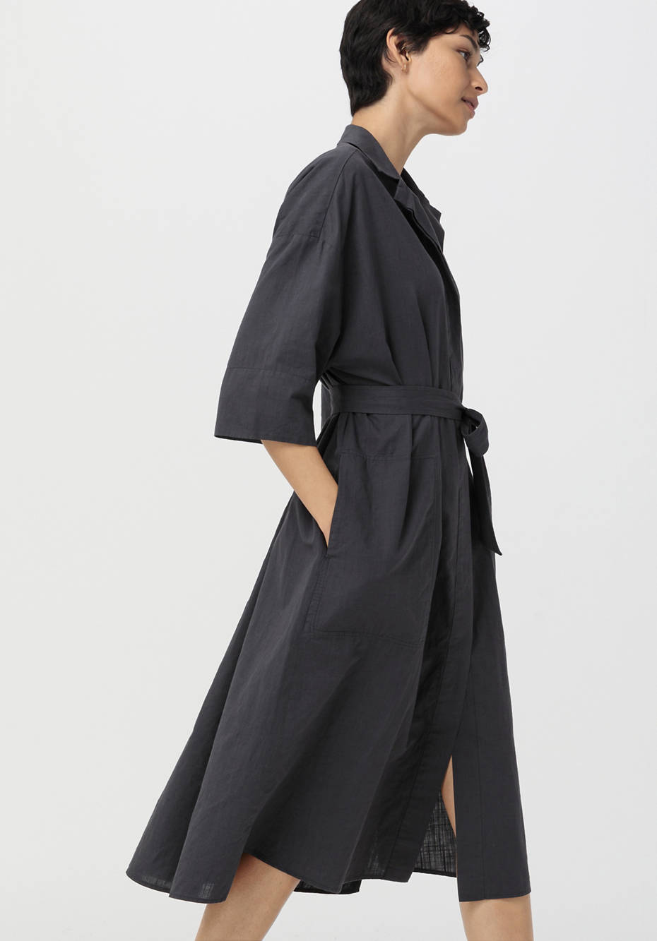 Hemdblusen-Kleid aus Bio-Baumwolle mit Leinen
