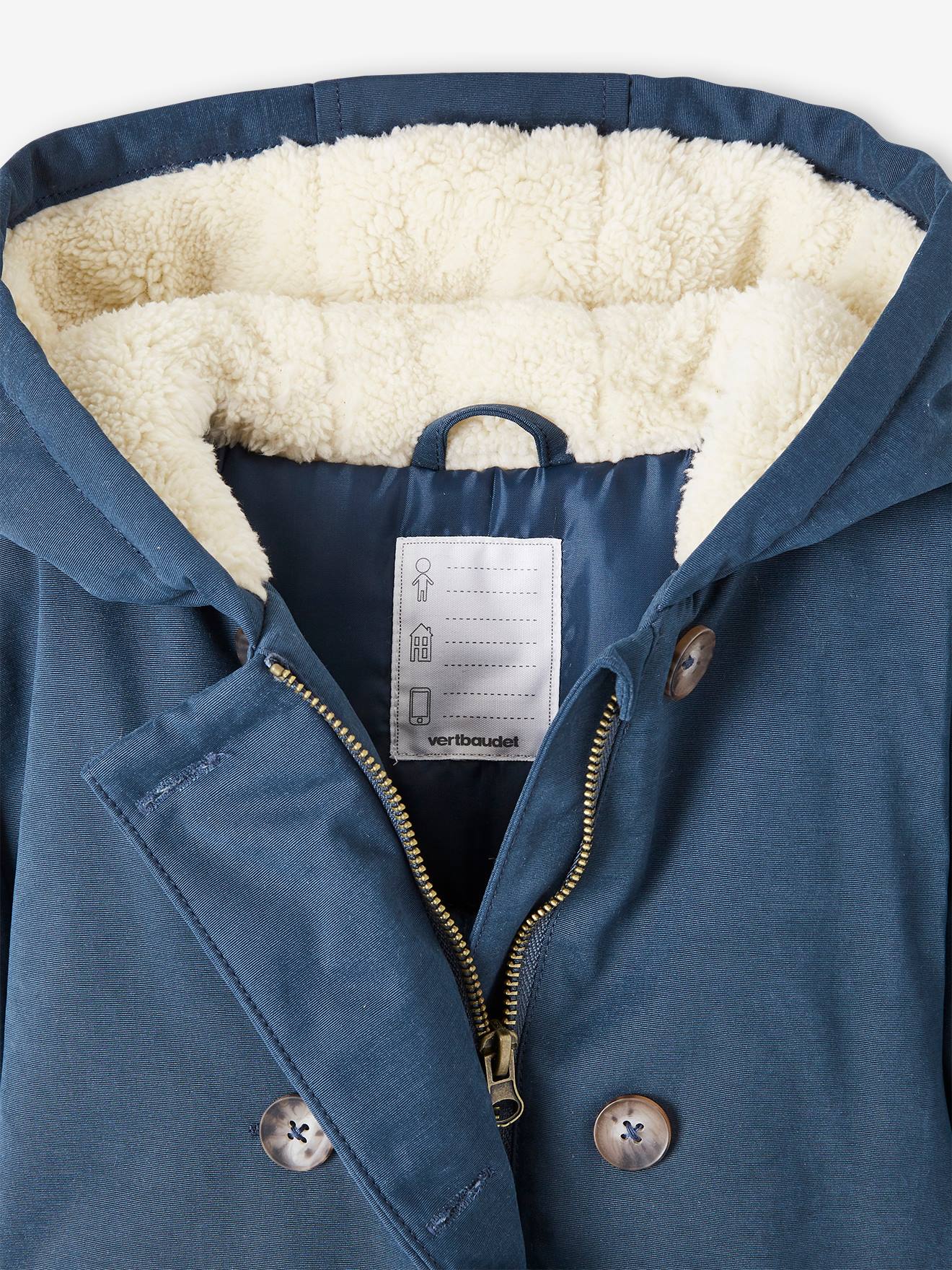 Parka à capuche chic effet peau de pêche fille bois de rose