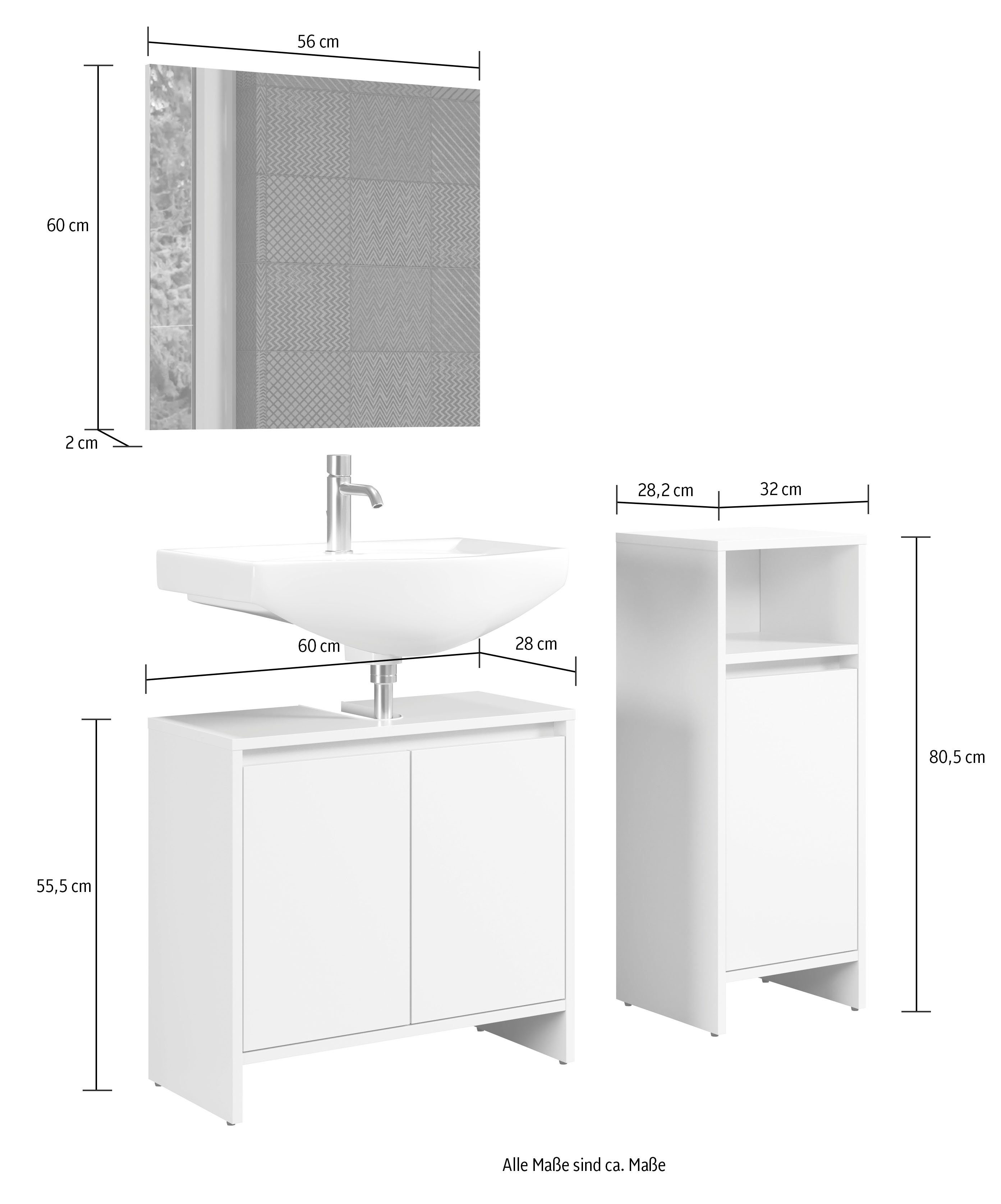 INOSIGN Badmöbel-Set Banta, (3-St), 3 Teile, Breite 107 cm, Tiefe 28 cm, grifflos, weiß, matt