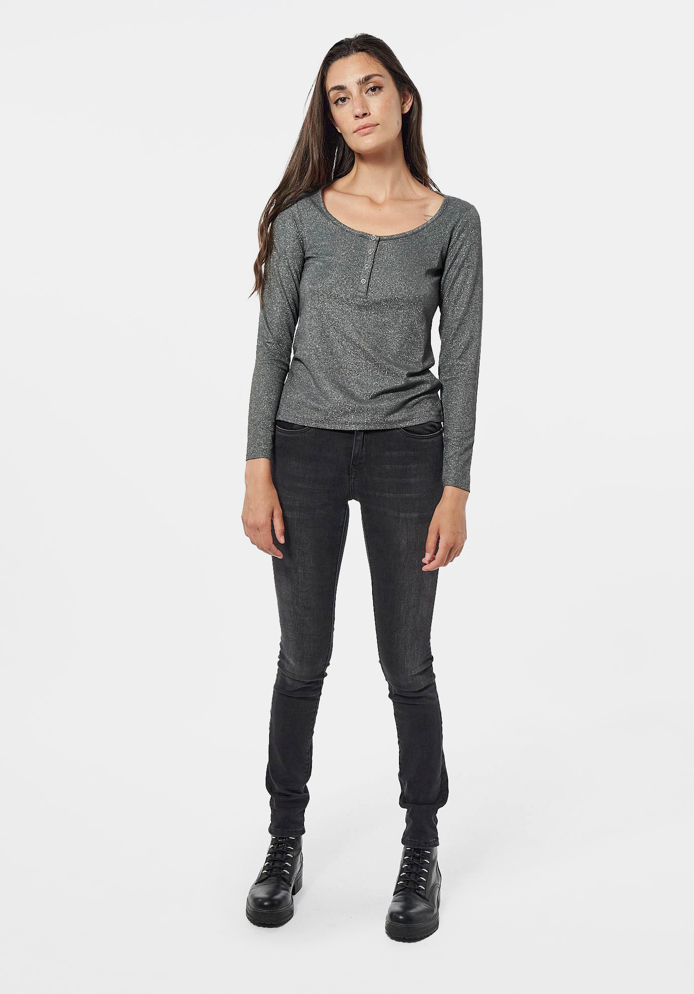 FERGY  T-shirt gris pailleté Femme