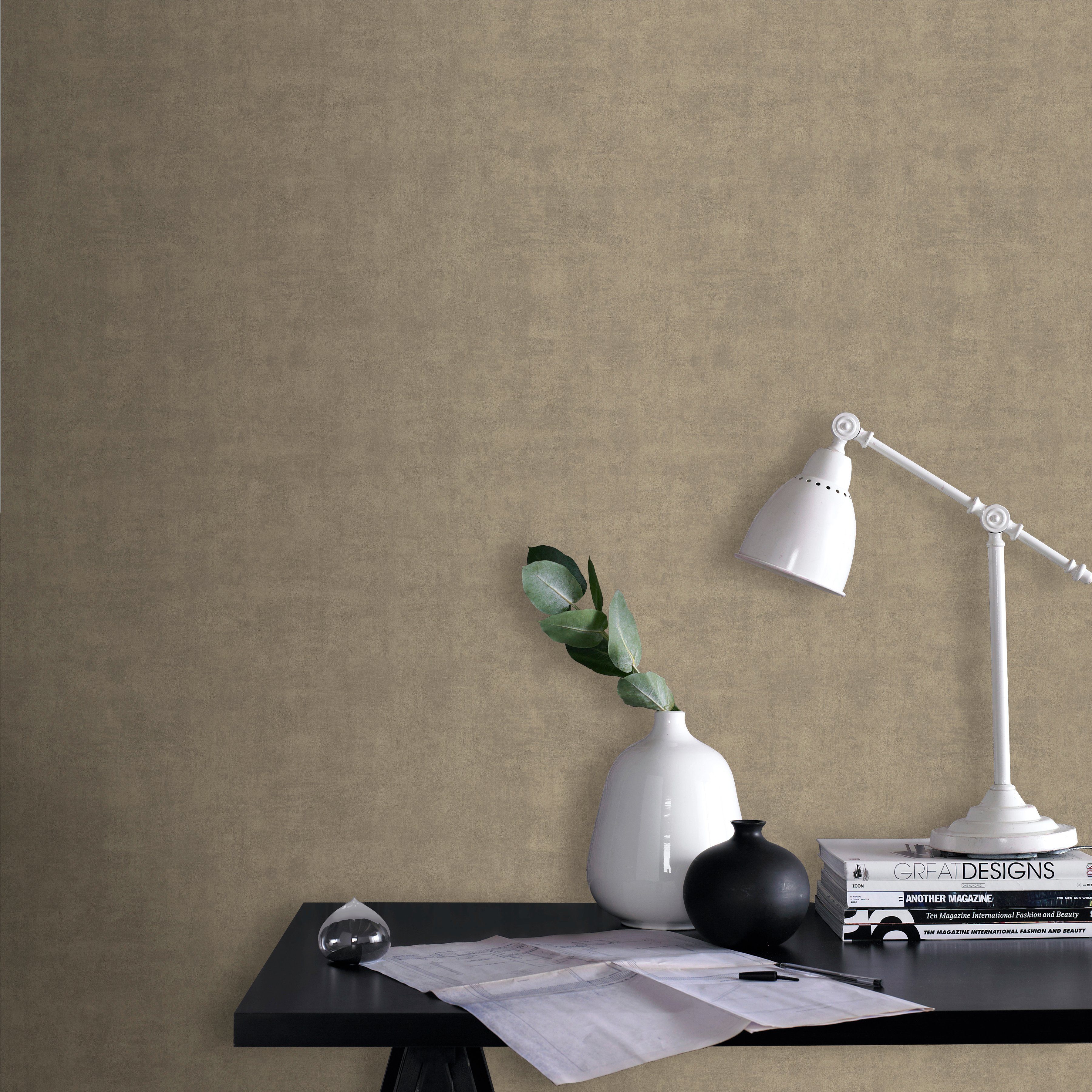 WOW Vliestapete Beton Uni, Steinoptik, (1 St), Taupe - 10m x 52cm