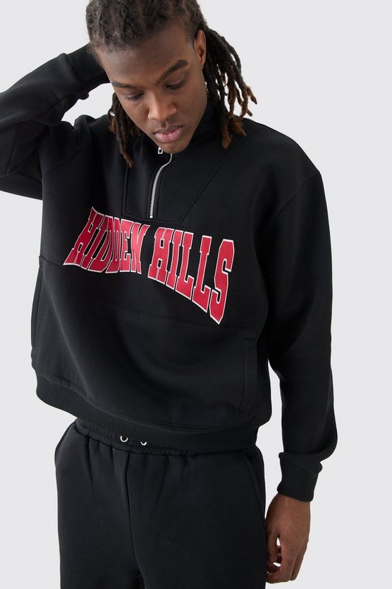 Kastiger Oversize Sweatshirt-Trainingsanzug mit 1/4 Reißverschluss