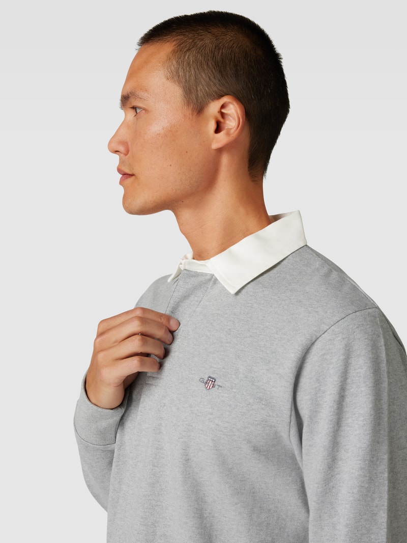 Sweatshirt mit Kentkragen Modell 'SHIELD' in mittelgrau meliert