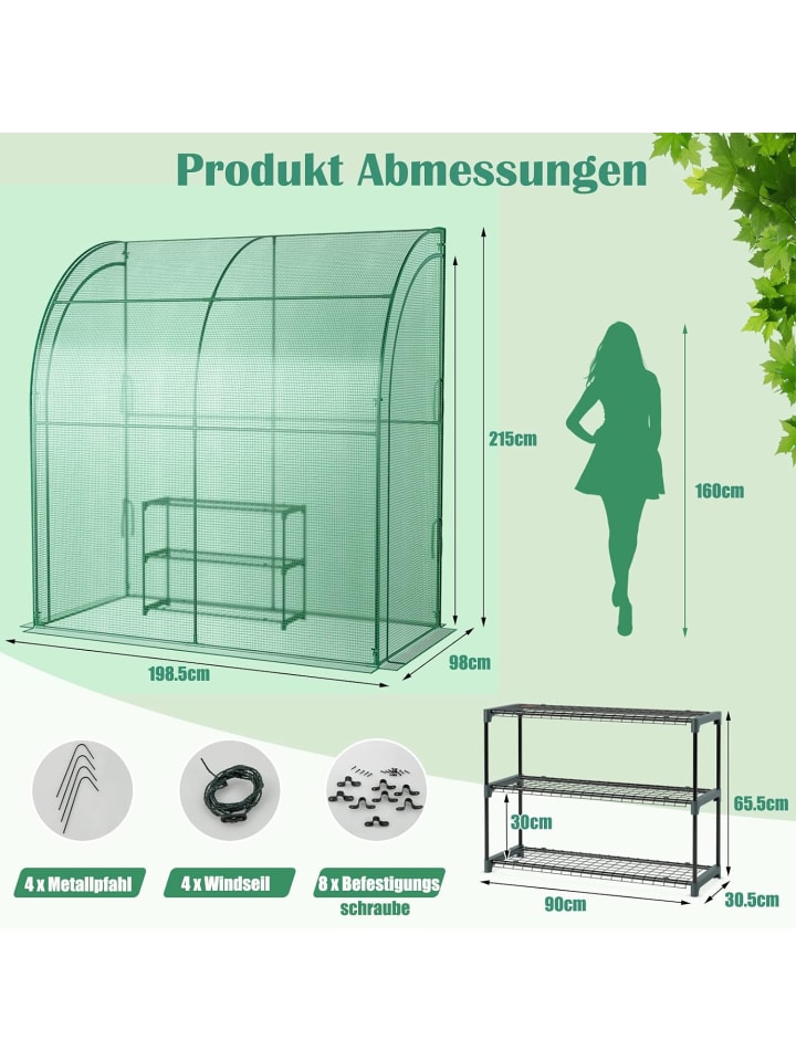 COSTWAY Gewächshaus mit Blumenregal in Grün günstig kaufen onesize