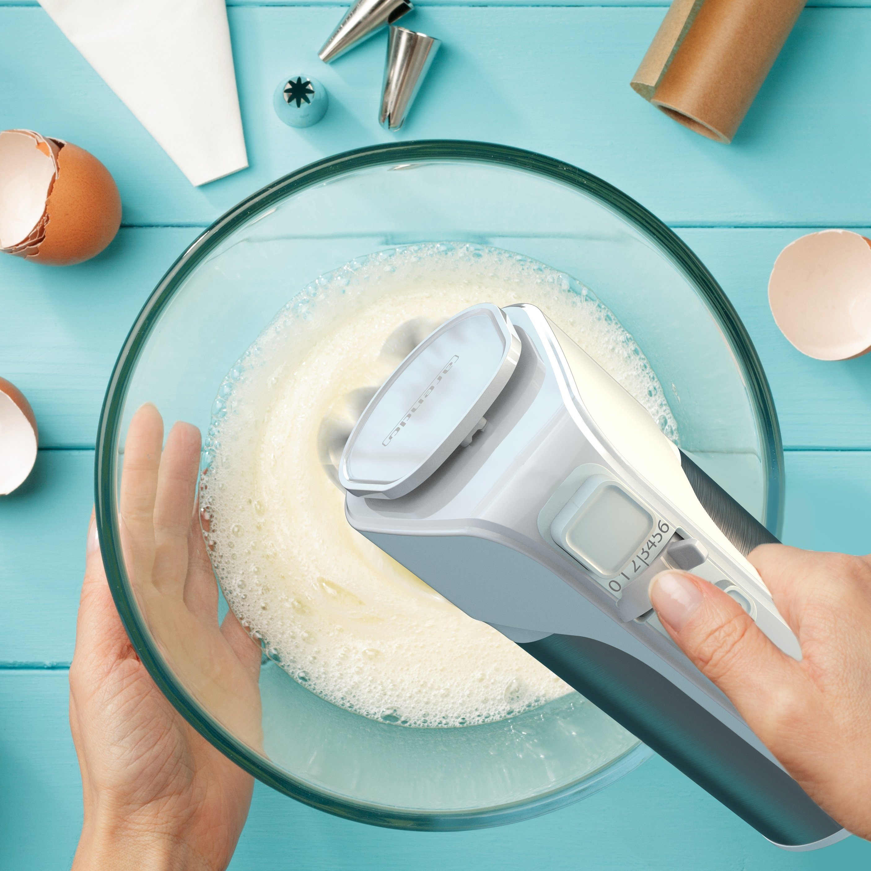 Arendo Handmixer, 400 W, inkl. 2 x Quirle und 2 x Knethaken aus Edelstahl