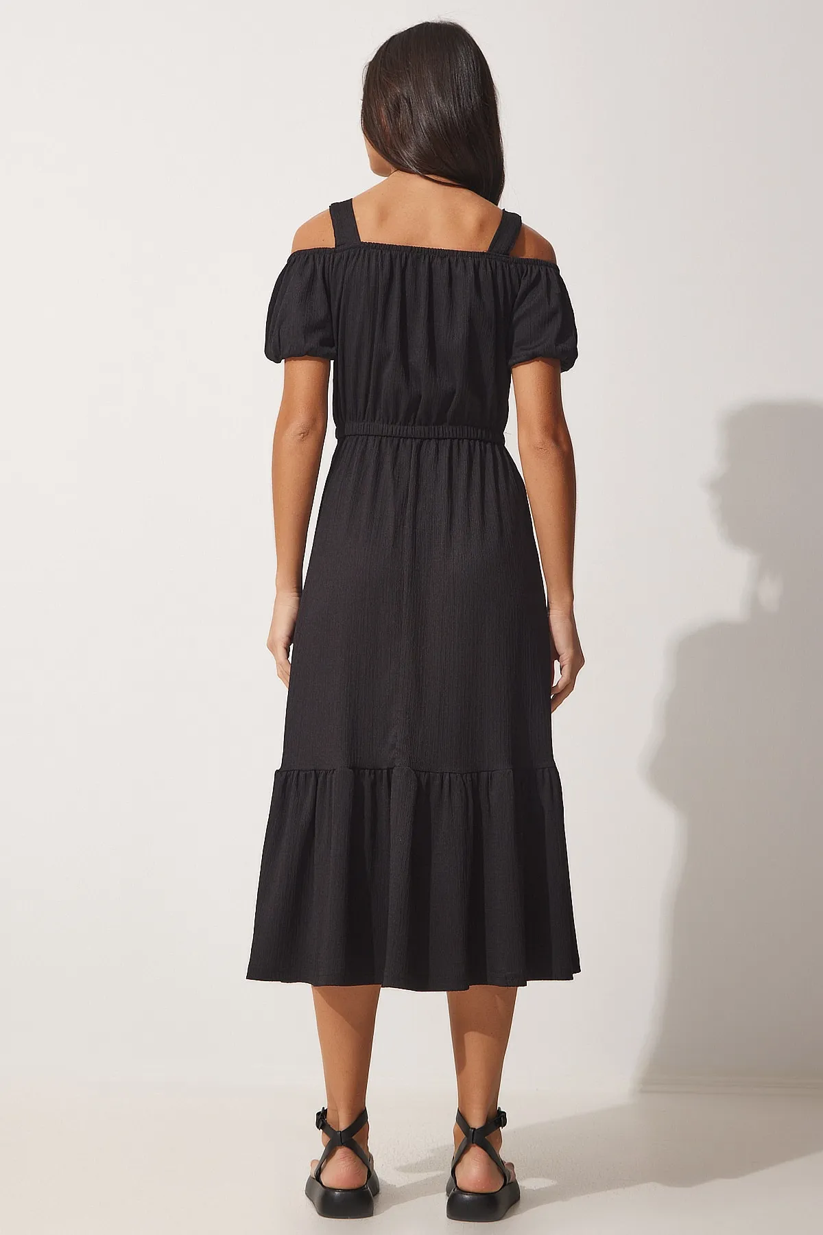 Happiness İstanbul  Schwarzes trägerloses Sommerstrickkleid für Damen AP00182