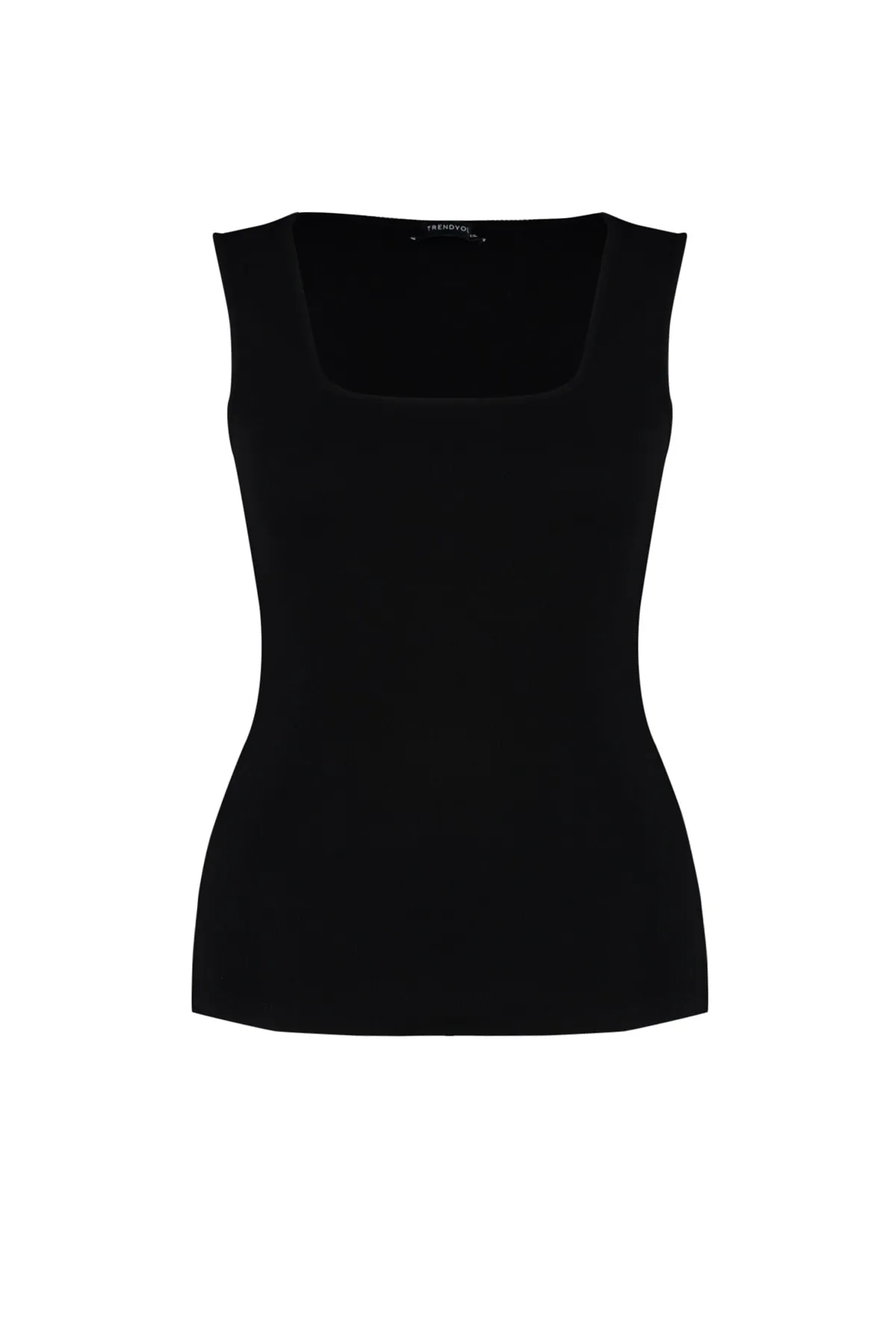 Trendyol Curve  Schwarzes Basic-Strick-Tanktop mit schnurgebundenem quadratischem Kragen TBBSS22AL0011