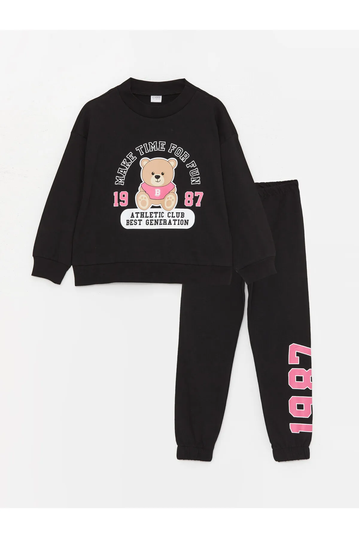 LC Waikiki  Bedrucktes Langarm-Pyjama-Set für Mädchen mit Rundhalsausschnitt