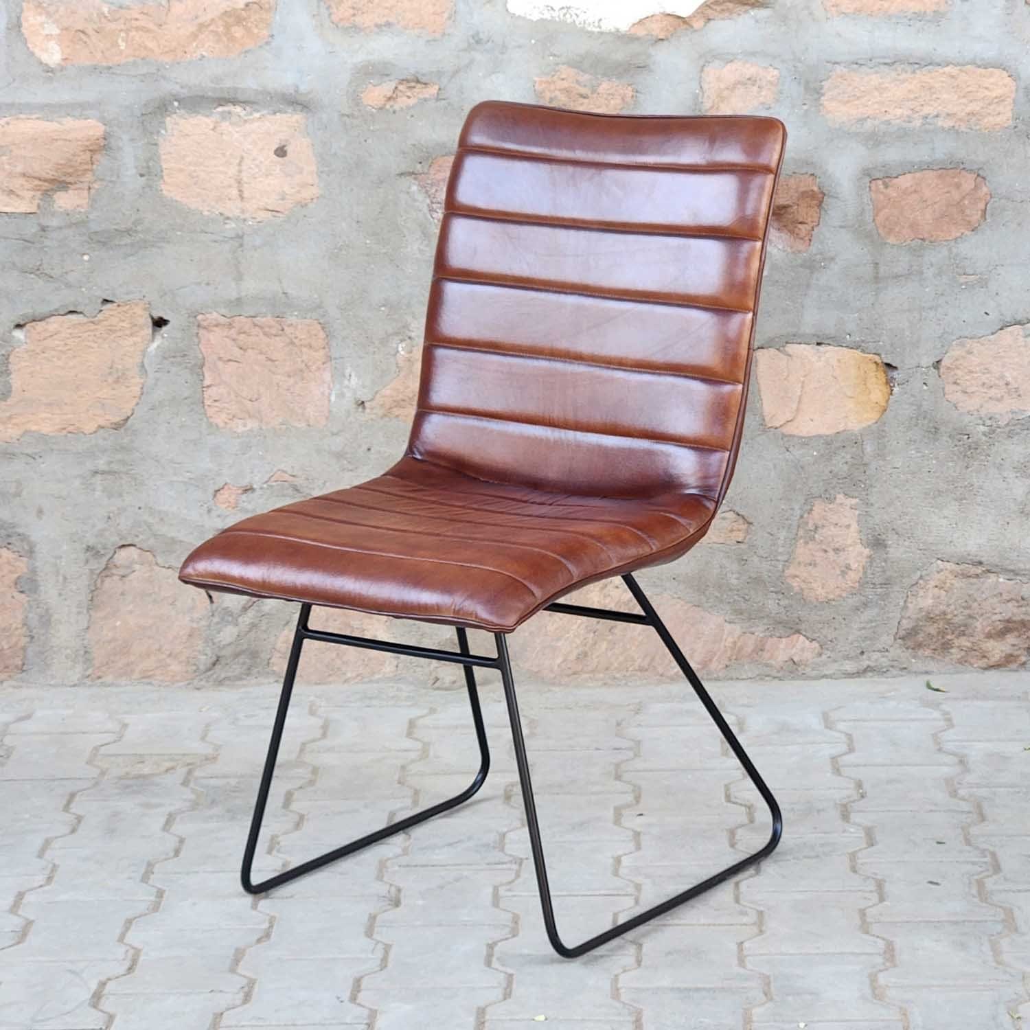 Casa Moro Esszimmerstuhl Lederstuhl Leonardo Polsterstuhl Echtleder Bezug (Retro Stuhl in Braun, Schwarz & Pistazien Grün), handgefertigter Designer Stuhl