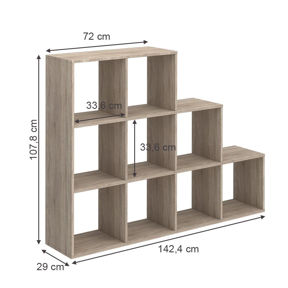 Vicco Raumteiler Treppenregal Bücherregal 9 Fächer Sonoma
