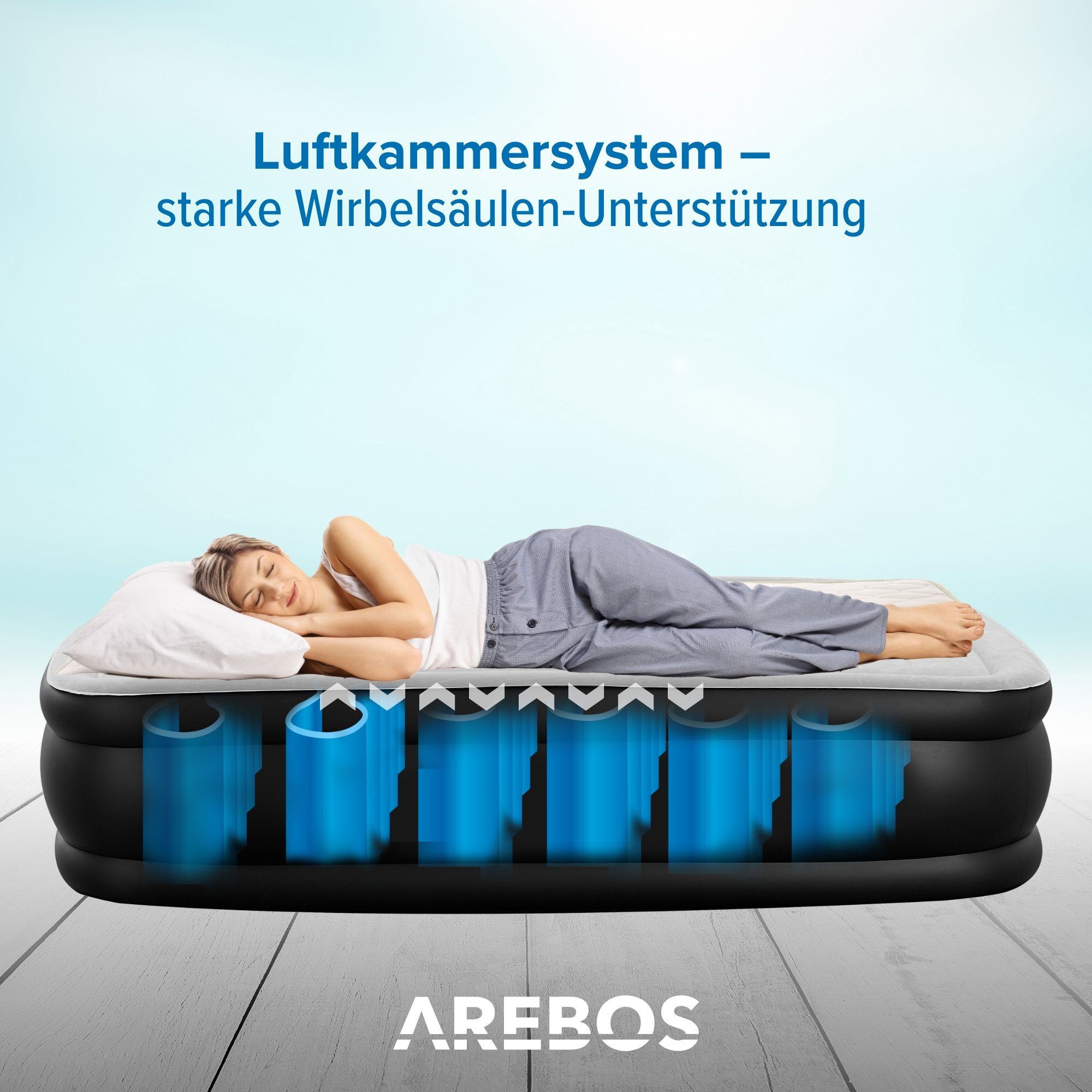 Arebos Luftbett Luftmatratze Aufblasbare Matratze Selbstaufblasend mit Pumpe, (Stück, Grau / Anthrazit Doppel)