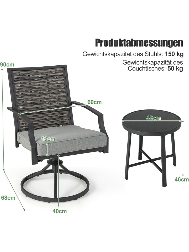 COSTWAY 3 tlg. Balkonmöbel Set mit Drehfunktion in Grau günstig kaufen onesize