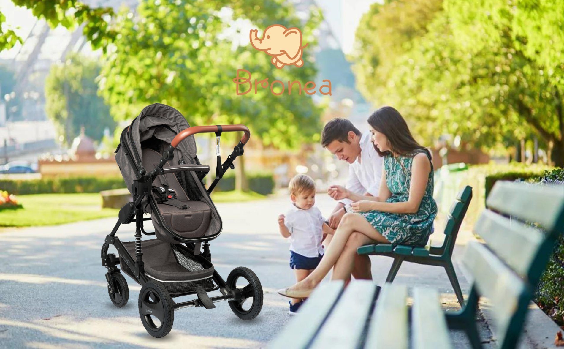 Bronea Kombi-Kinderwagen 3 in 1 Kinderwagen Set mit ISOFIX Station & Zubehör - Auto-Babyschale, (10, 10-tlg), große Räder - leicht klappbar - verstellbarer Fahrtrichtung - 0-25kg