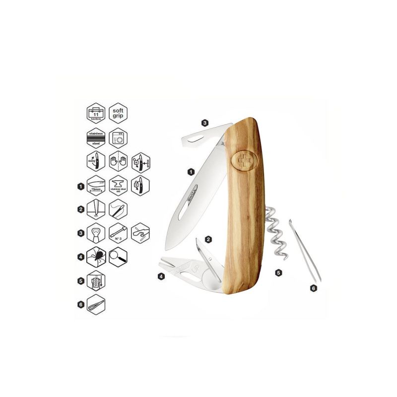 Swiza TT03 Tick Tool Wood Olive, Schweizer Taschenmesser made in Swiss