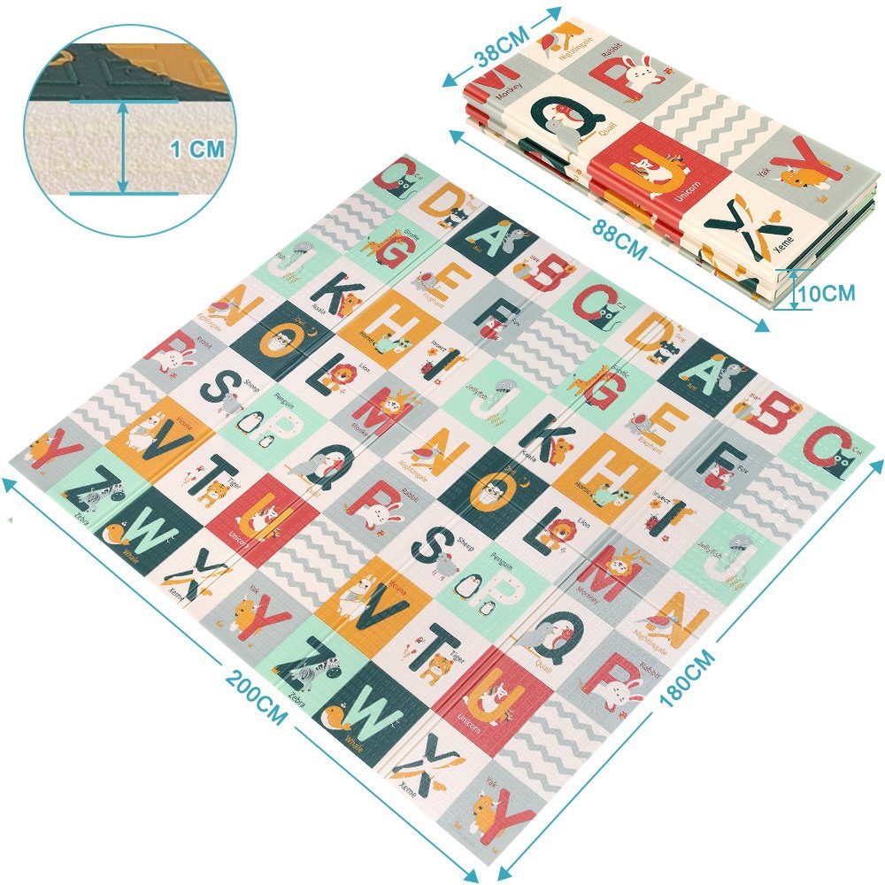 OUNUO Spielmatte Baby Spielteppich Doppelseitige Krabbelmatte 200 x 180 CM