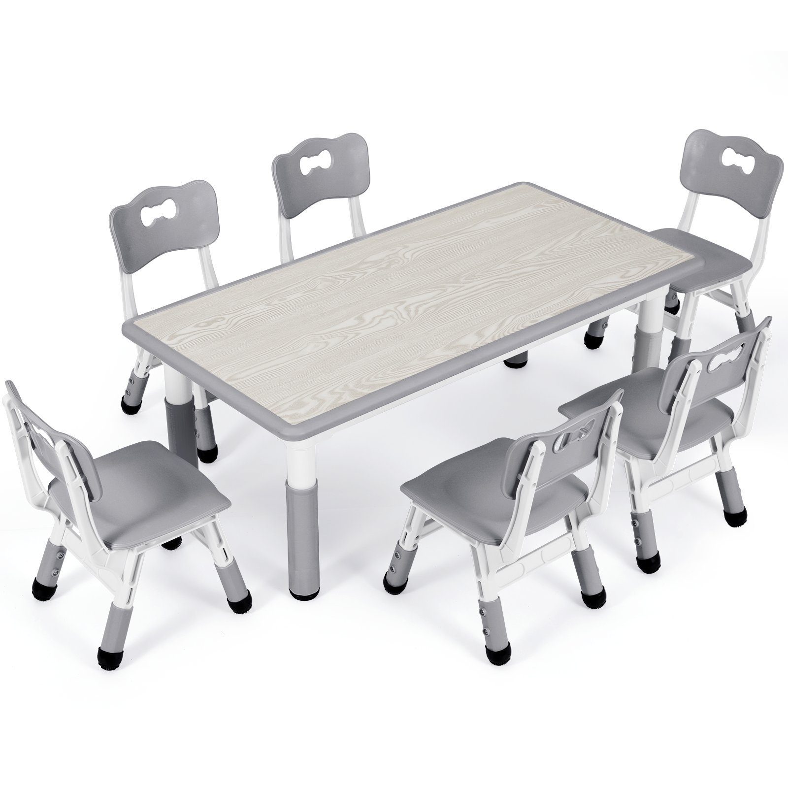 TLGREEN Kindersitzgruppe Kindertisch mit Stühlen, (7-tlg), Kindermöbel Höhenverstellbar