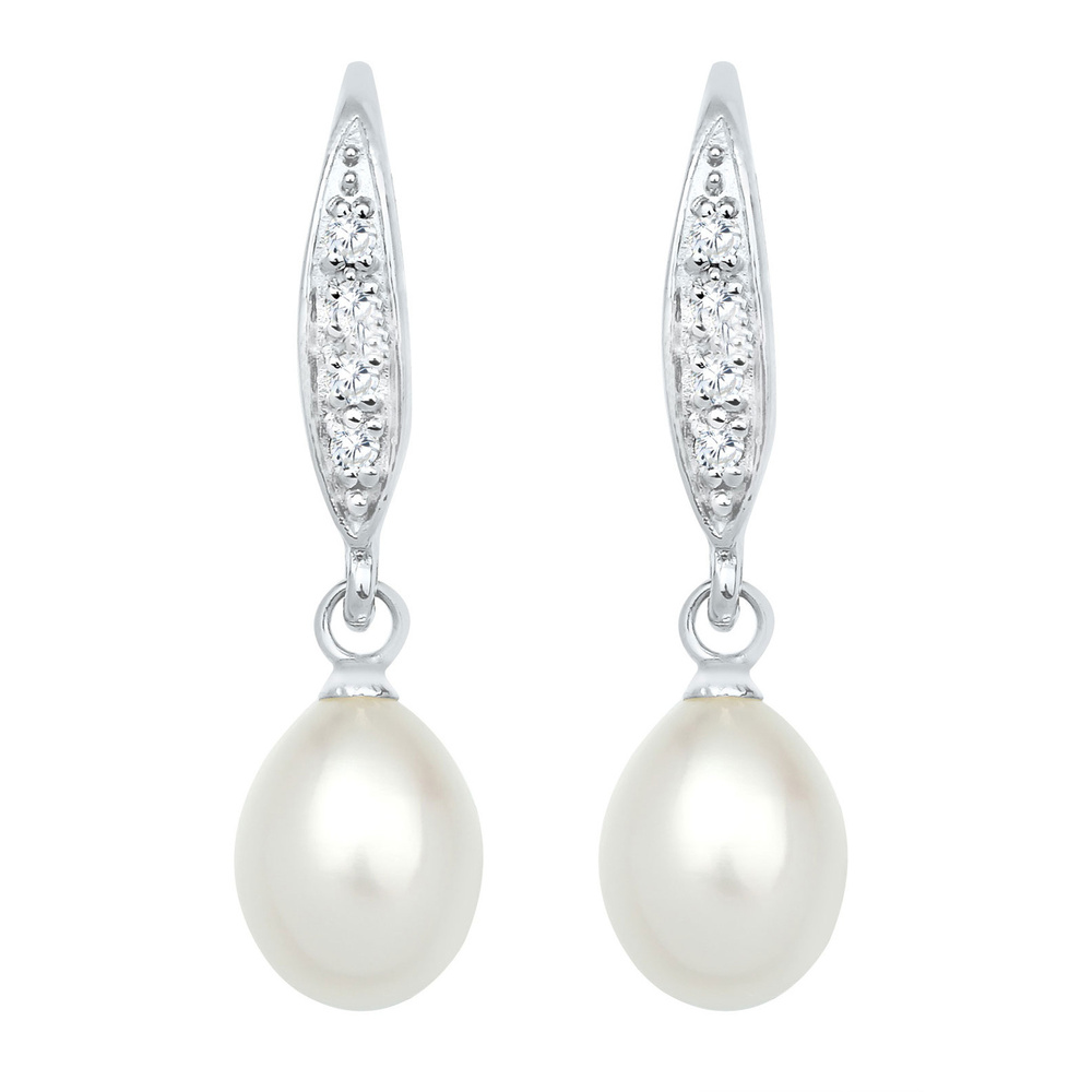 Elli Elli Boucles d'Oreilles Femme Classique avec Perle de Culture d'Eau Douce et Cris Boucles d'oreilles