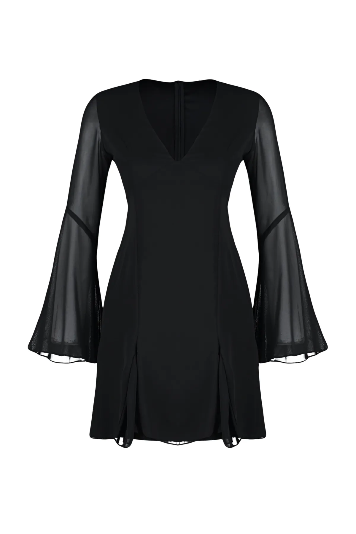 Trendyol Collection  Elegantes Abendkleid aus schwarzem Chiffon mit offener Taille/Skater TPRAW24EL00050
