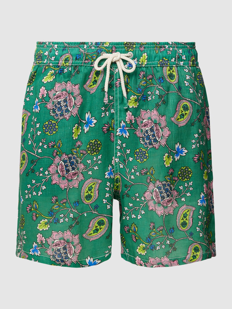 Badehose mit Allover-Muster Modell 'GUSTAVIA LINEN' in smaragdgrün