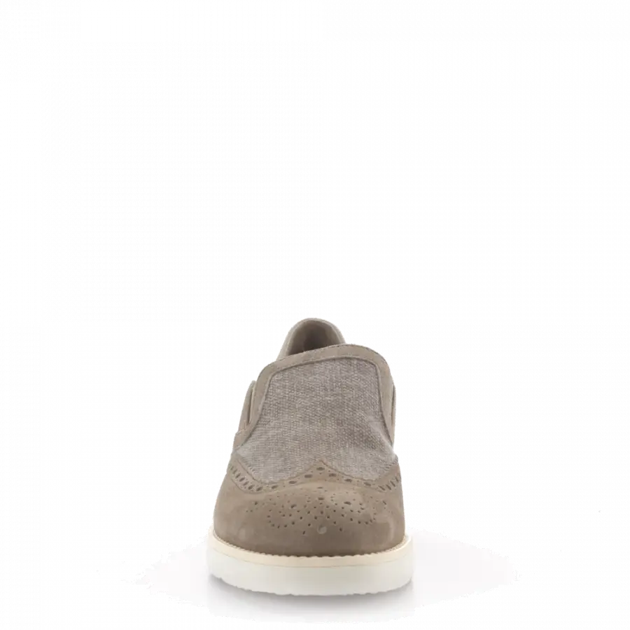 Santoni - Loafer Kalbsleder Veloursleder Lochmuster grau - grau
