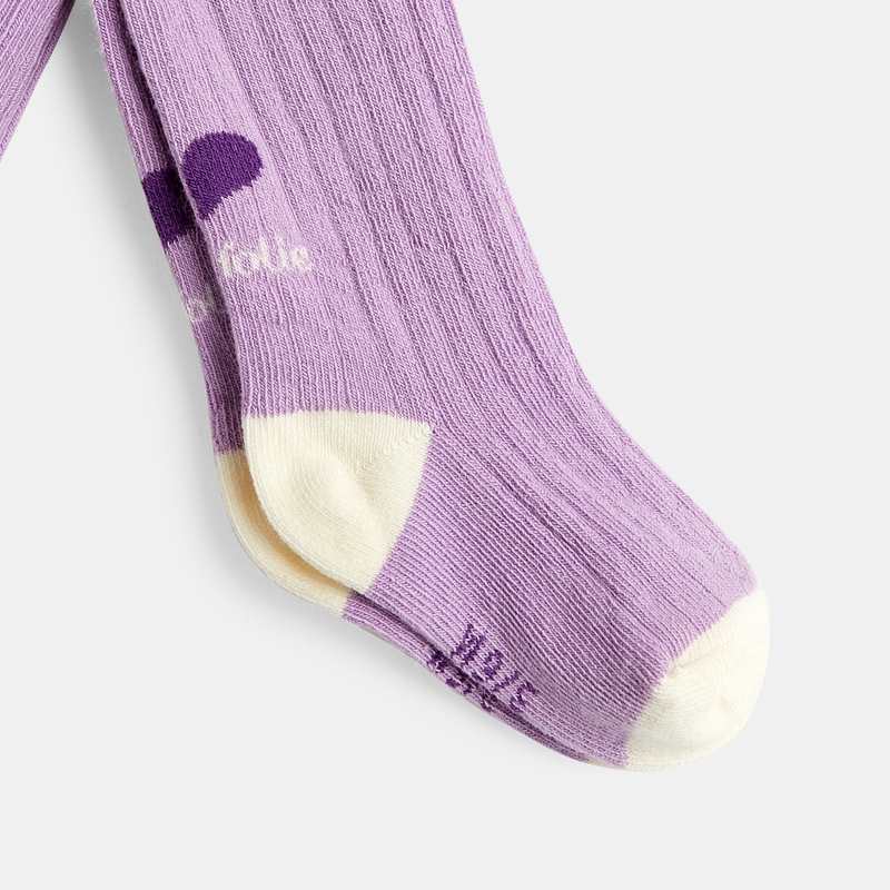 Collants bébé fille chauds maille côtelée cœur violets Catimini