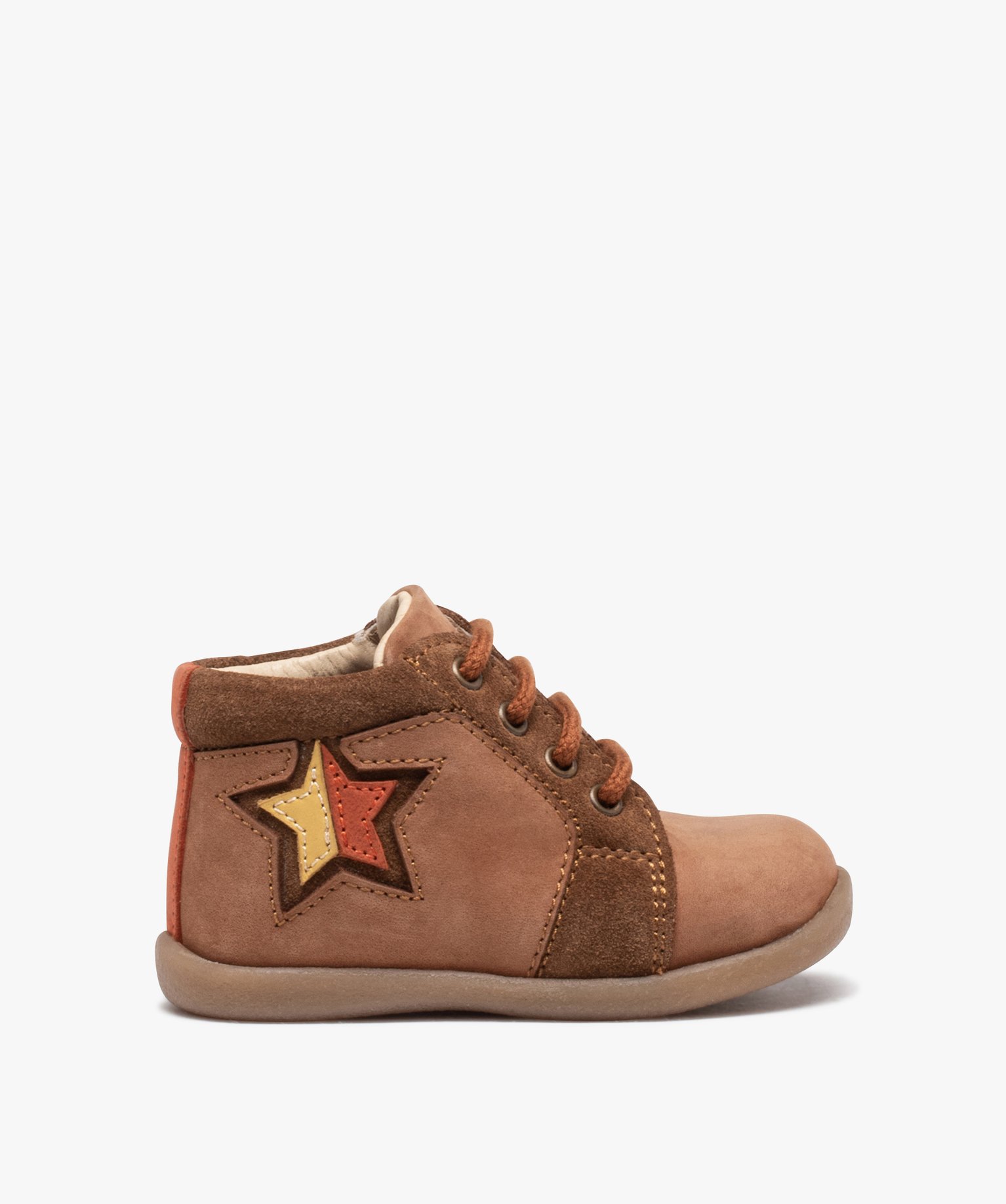 Bottillons premiers pas bébé Garçon en cuir motif étoile camel | GEMO