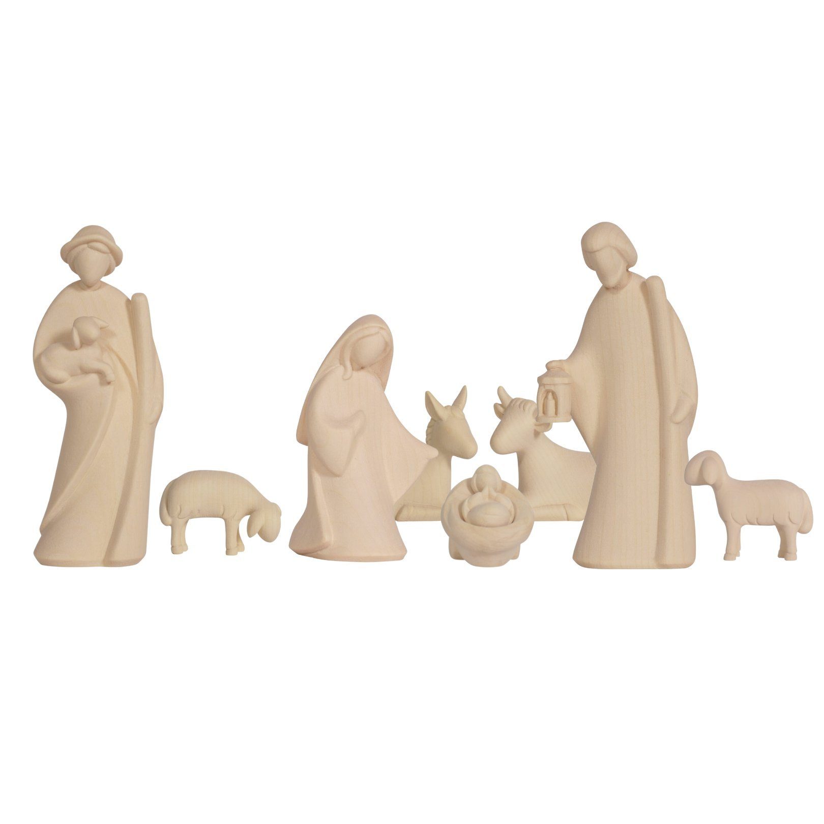 Akantus Krippe Leonardo Krippenfiguren mit Stall Hl.Nacht klein unbemalt (8-teilig), holzgeschnitzt, Ahornholz, Made in Südtirol