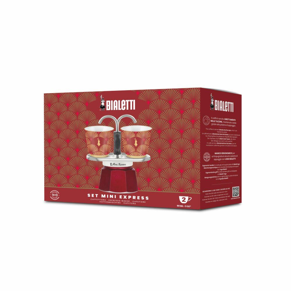 BIALETTI Espressokocher Deco Glamour Mini Express inkl. 2 Becher Rot