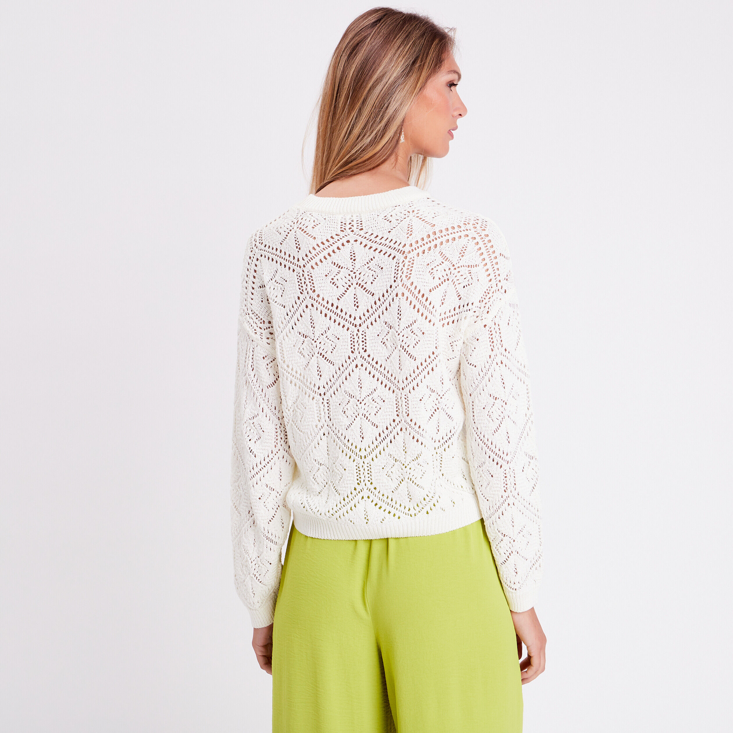 Pull ajouré col rond ecru femme | Cache Cache