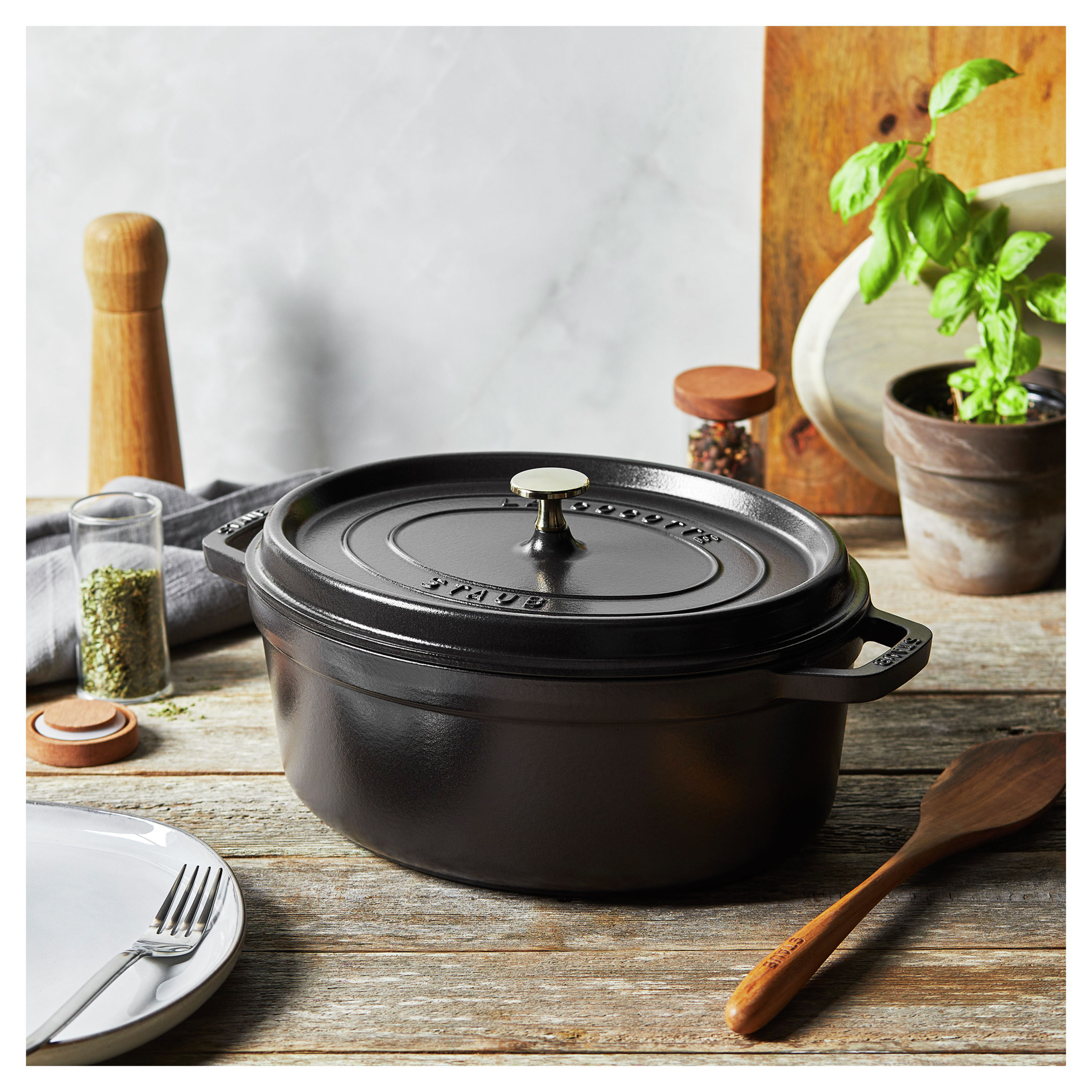 Cocotte 31 cm, oval, Schwarz, Gusseisen