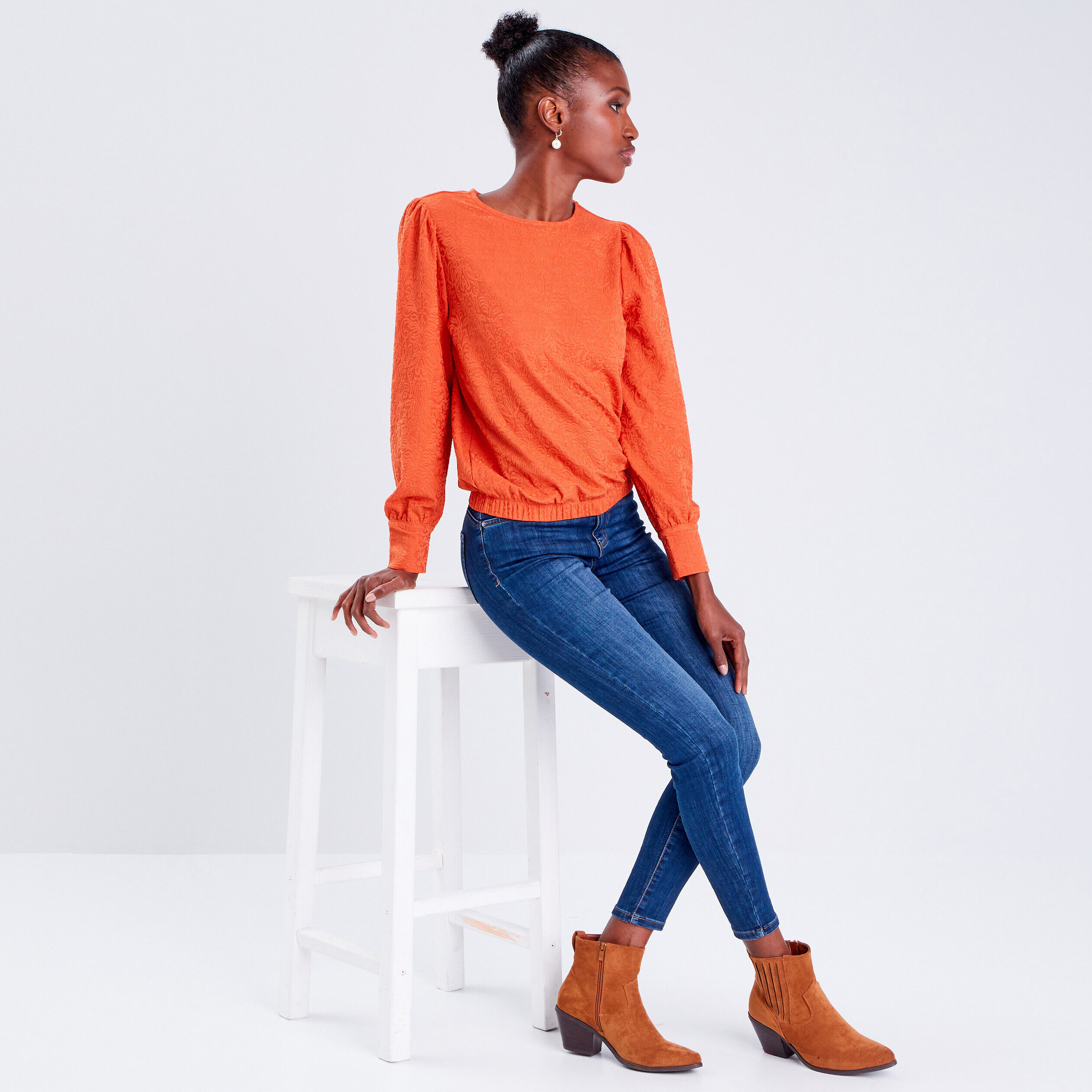 Sweat manches longues orange femme | Cache Cache