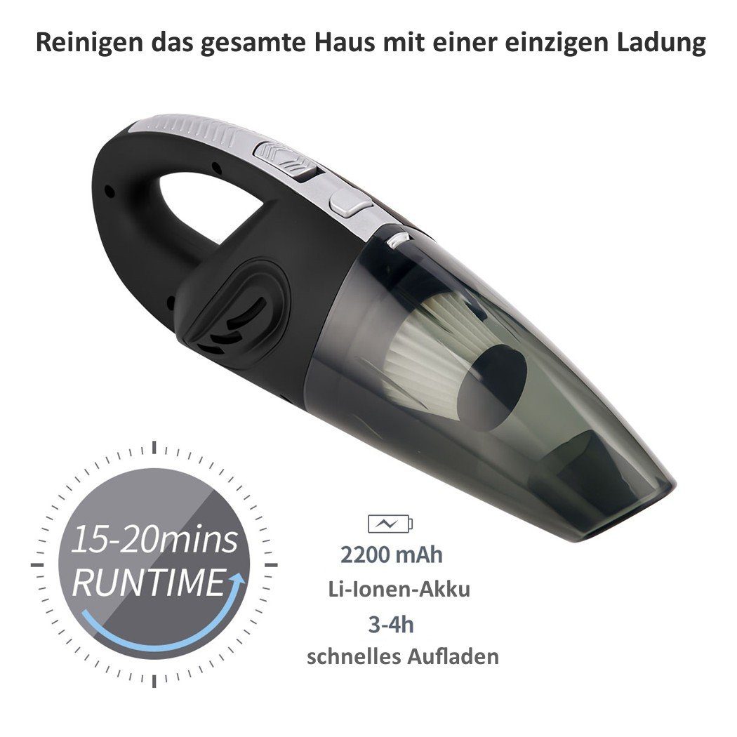 CkeyiN Akku-Handstaubsauger für Haus/Auto Kabellos Nass-Trocken-Nutzung Staubsauger, 120,00 W, mit Beutel, 20 Min. Laufzeit